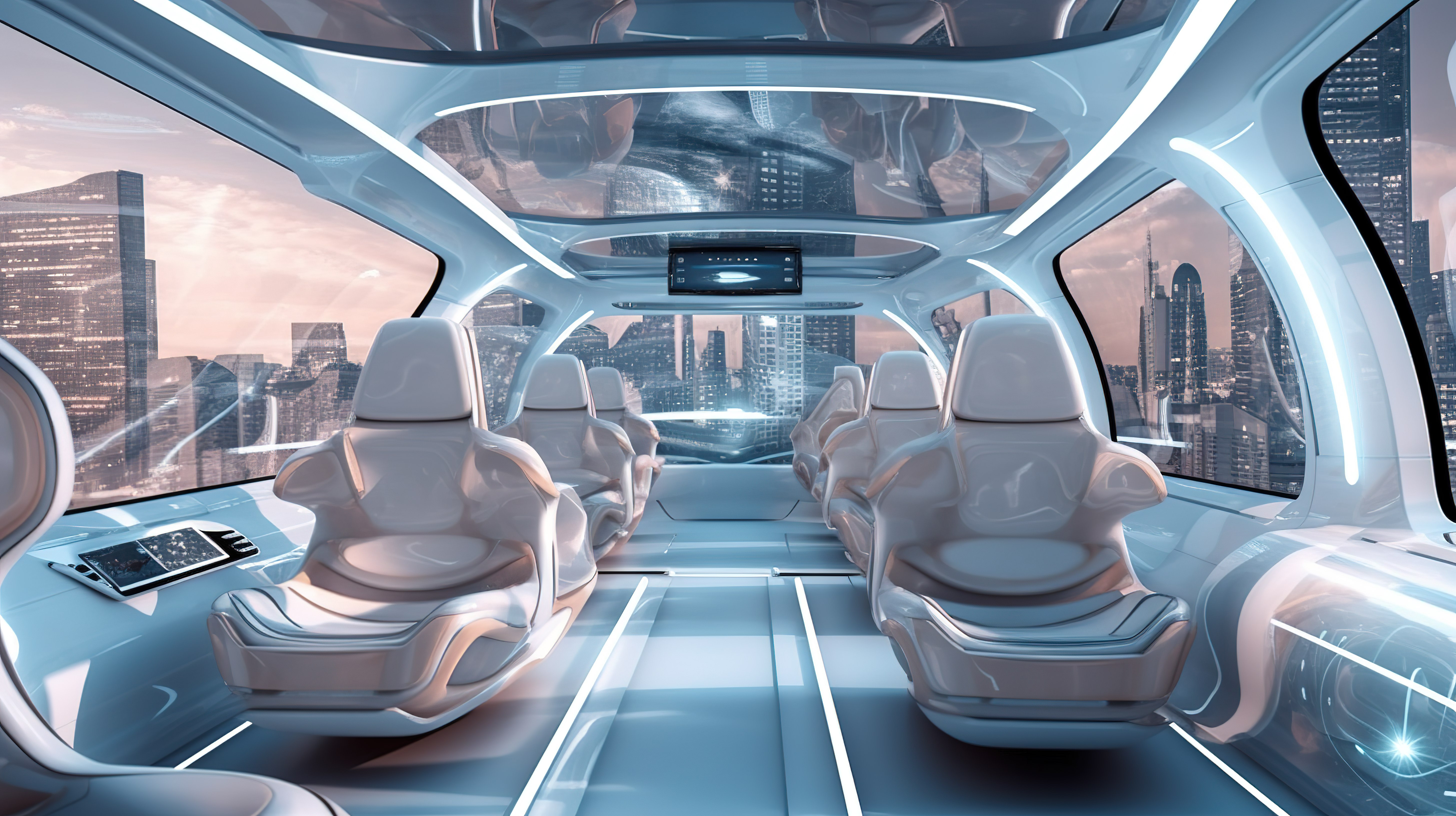 先进的运输汽车内饰以壮观的 3D 渲染展示未来派元宇宙城市图片