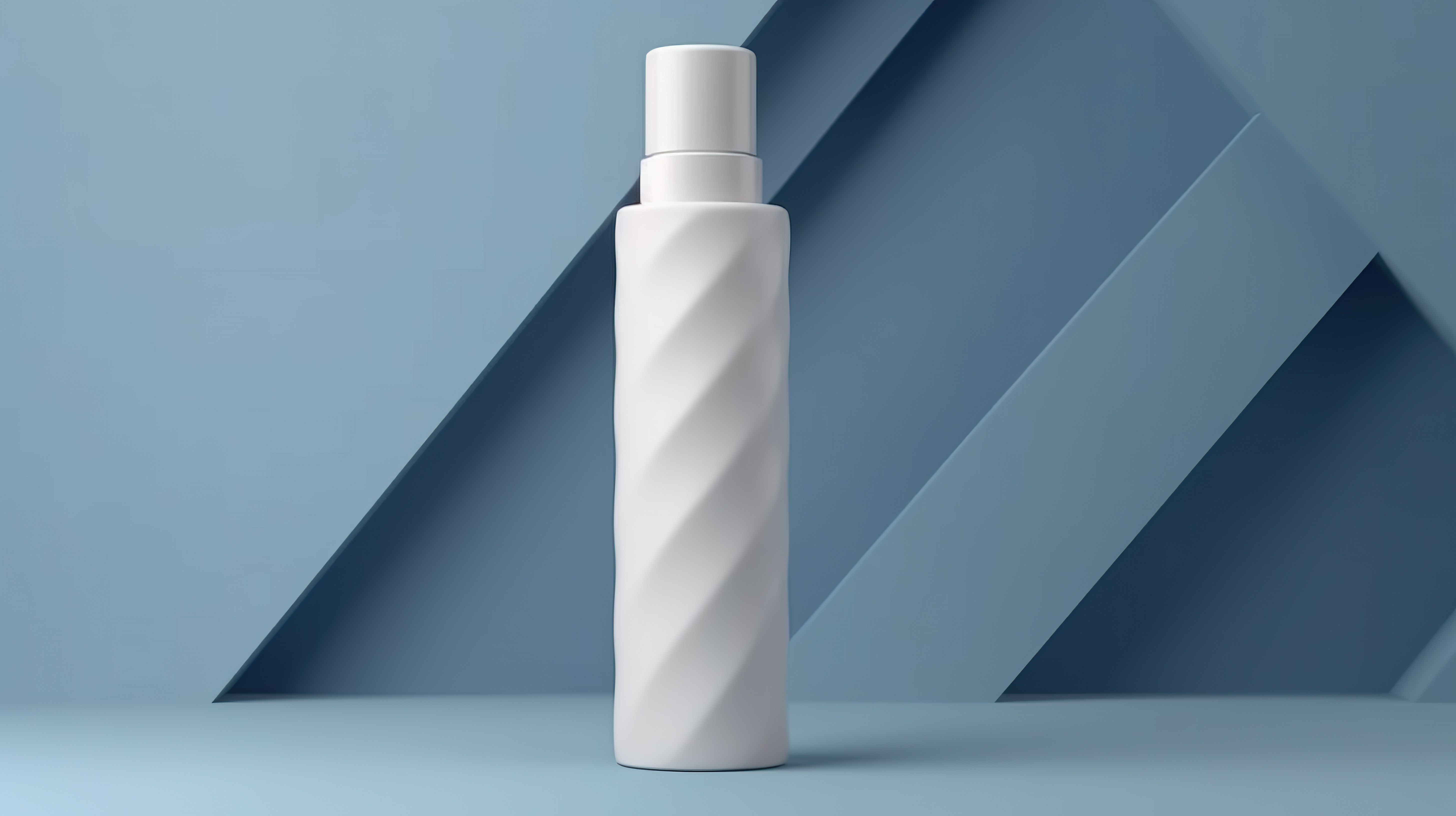 蓝色几何背景美学美容产品模型上白管护肤乳液的 3D 渲染图片
