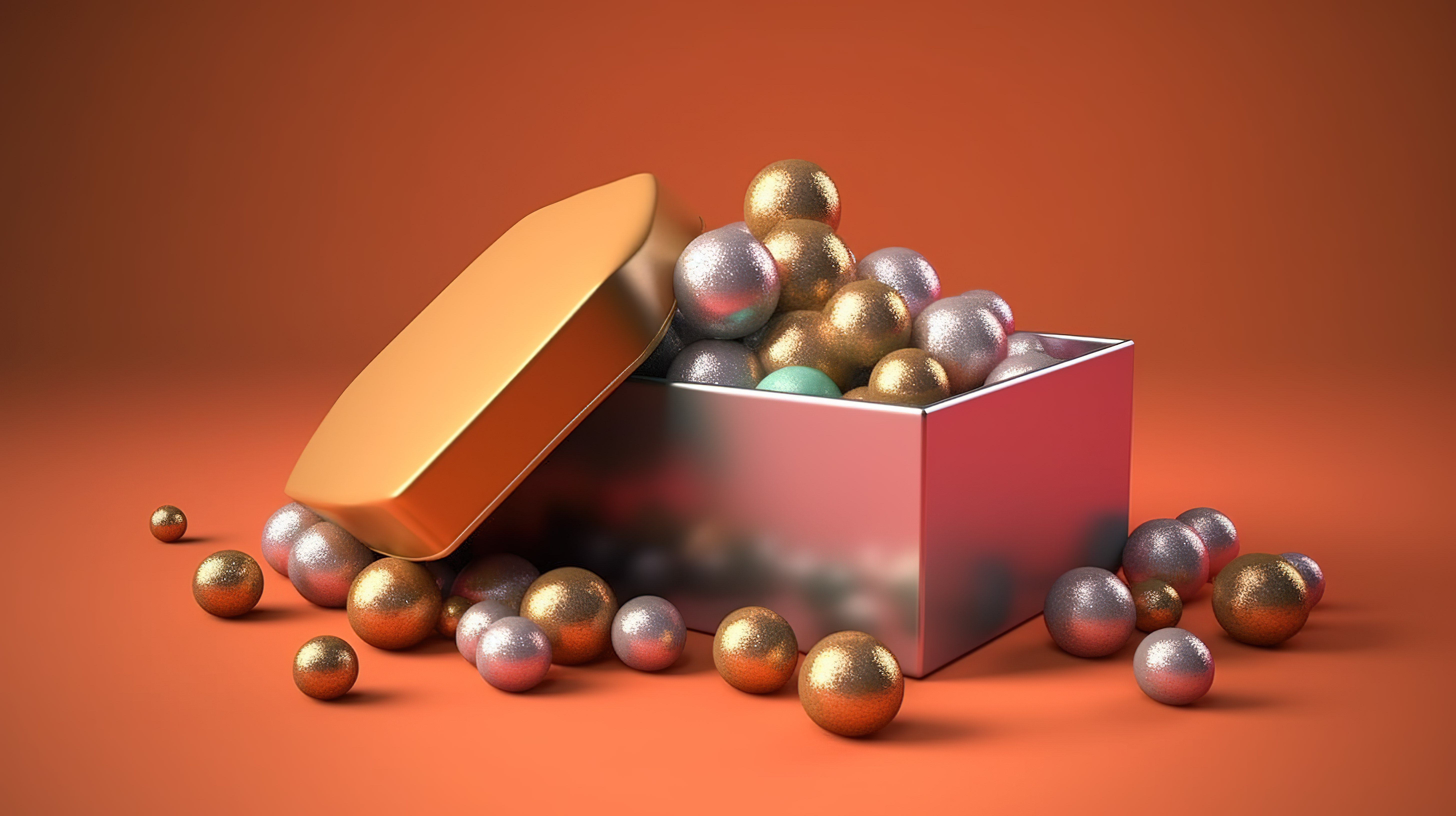 数字营销遇到节日欢呼一个圣诞礼品盒，里面装满了社交广告球 3D 插图图片