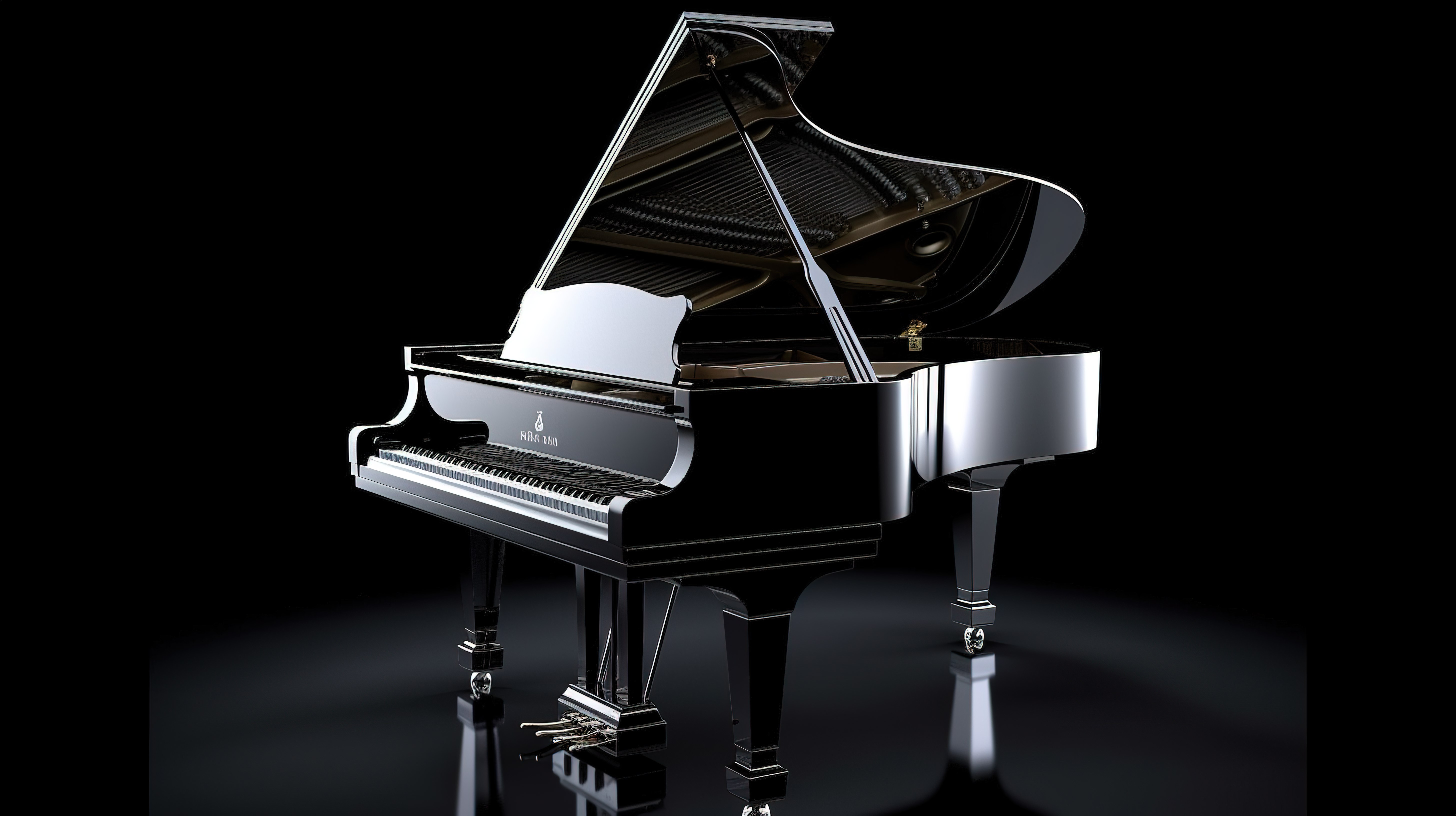 优雅的钢琴沐浴在黑色背景 3D 渲染的体积光中图片