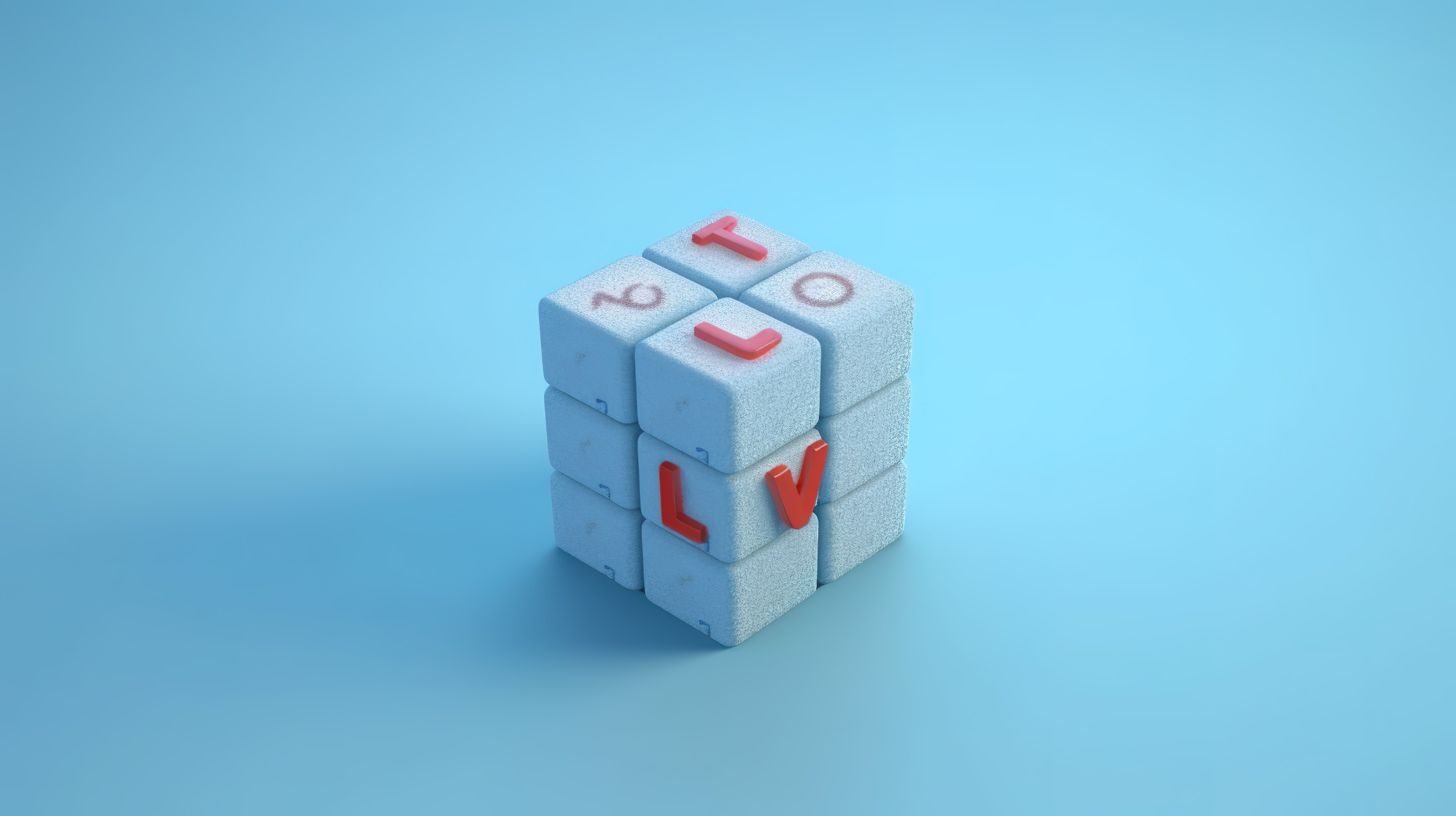 3D 渲染的立方体在蓝色背景上拼出“爱你”，向情人节致敬图片