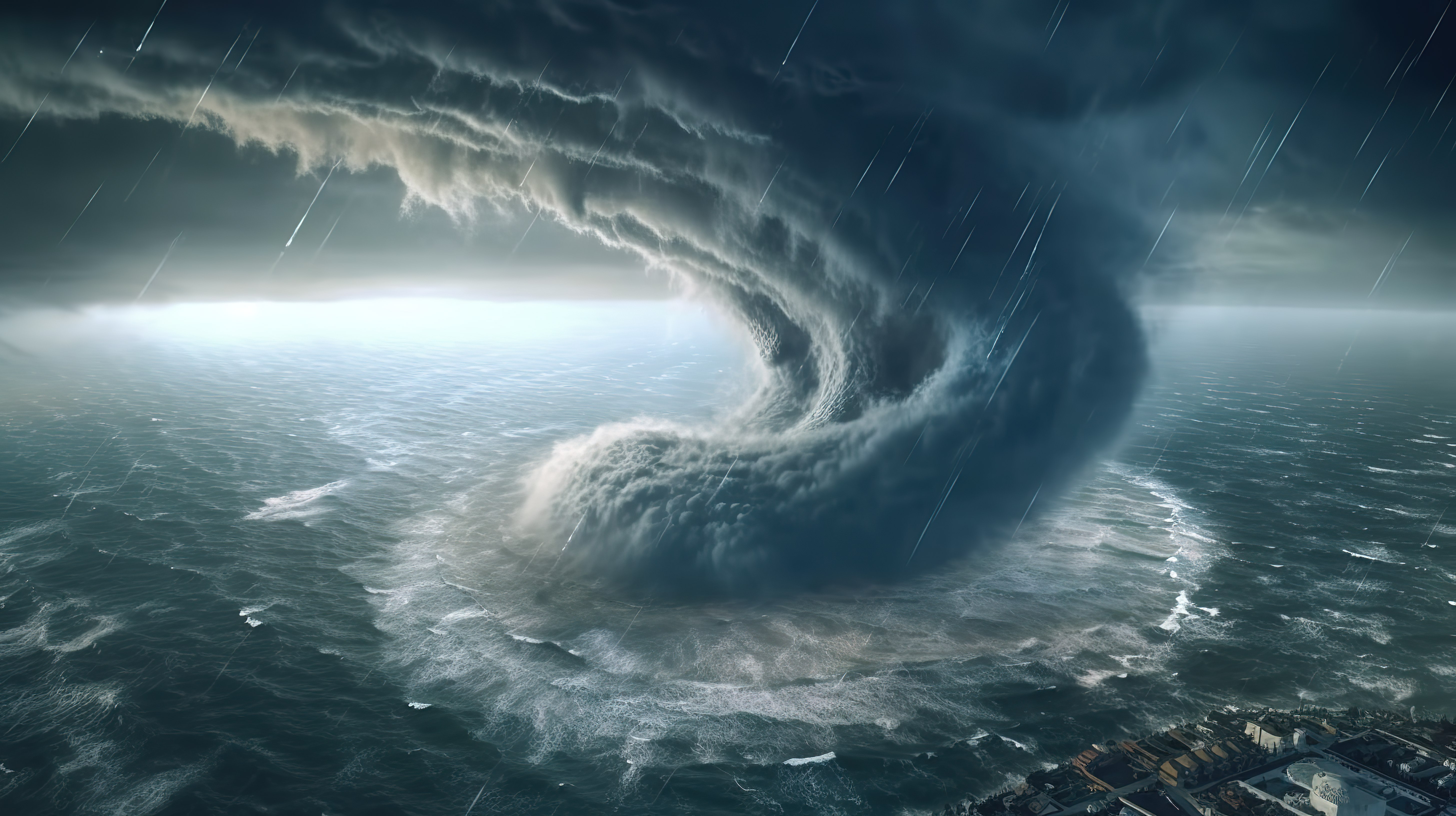 巨大龙卷风和狂风的海洋狂热 3D 渲染图片
