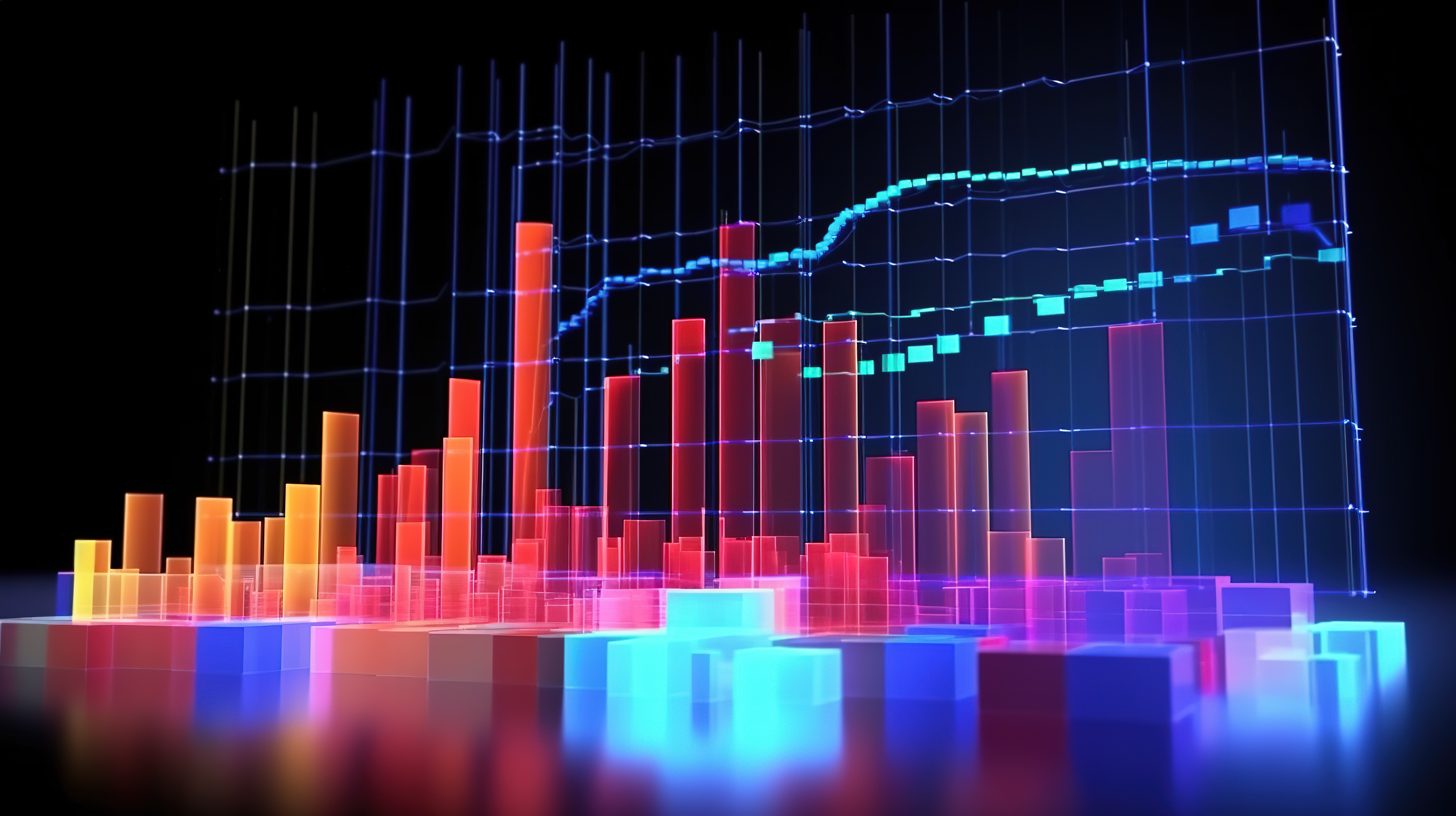 描述统计研究中的历史数据趋势和行为的财务预测图表的 3D 渲染图片