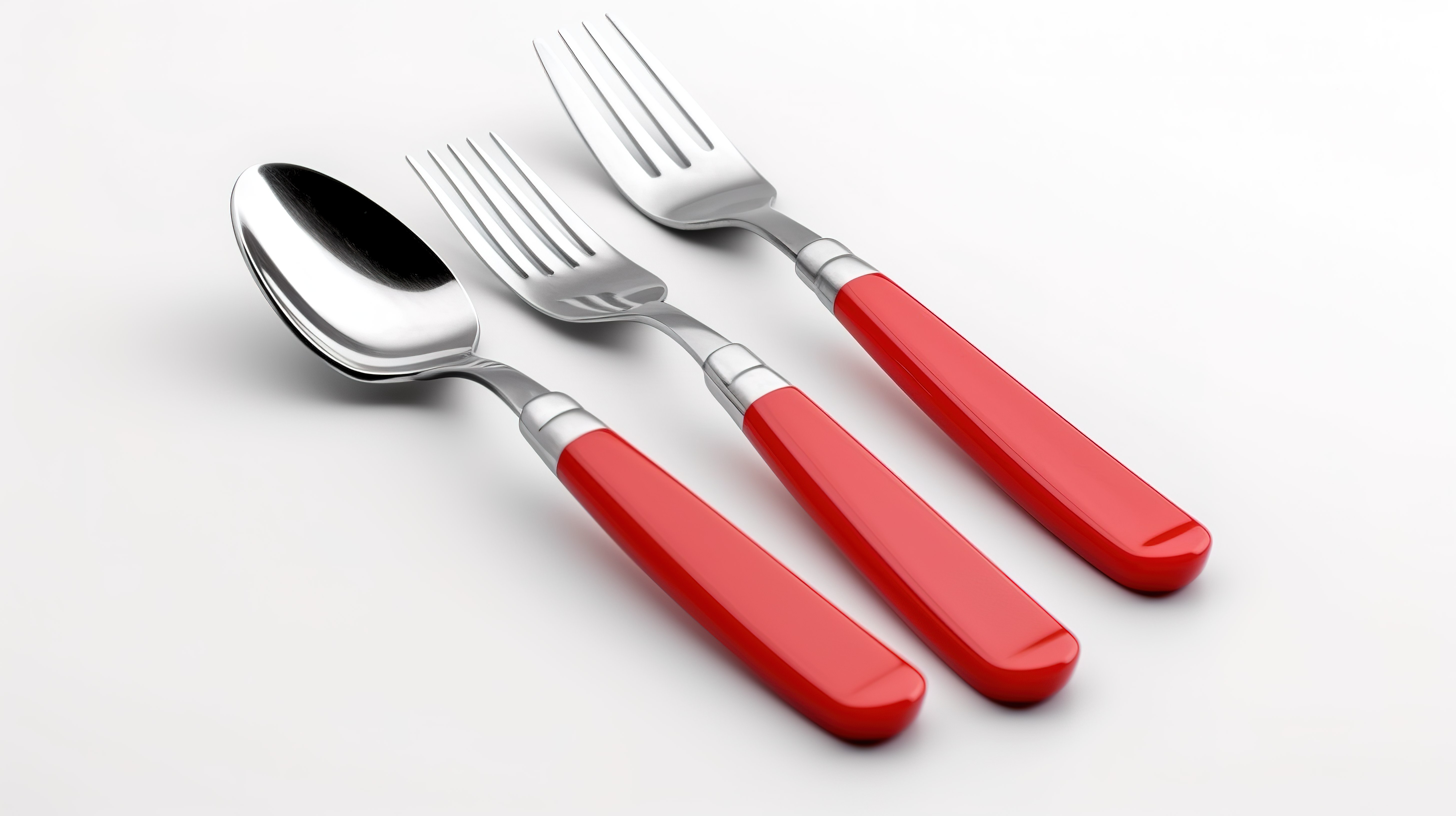 单色扁平红色餐具套装，白色背景上带有 3D 图标图片