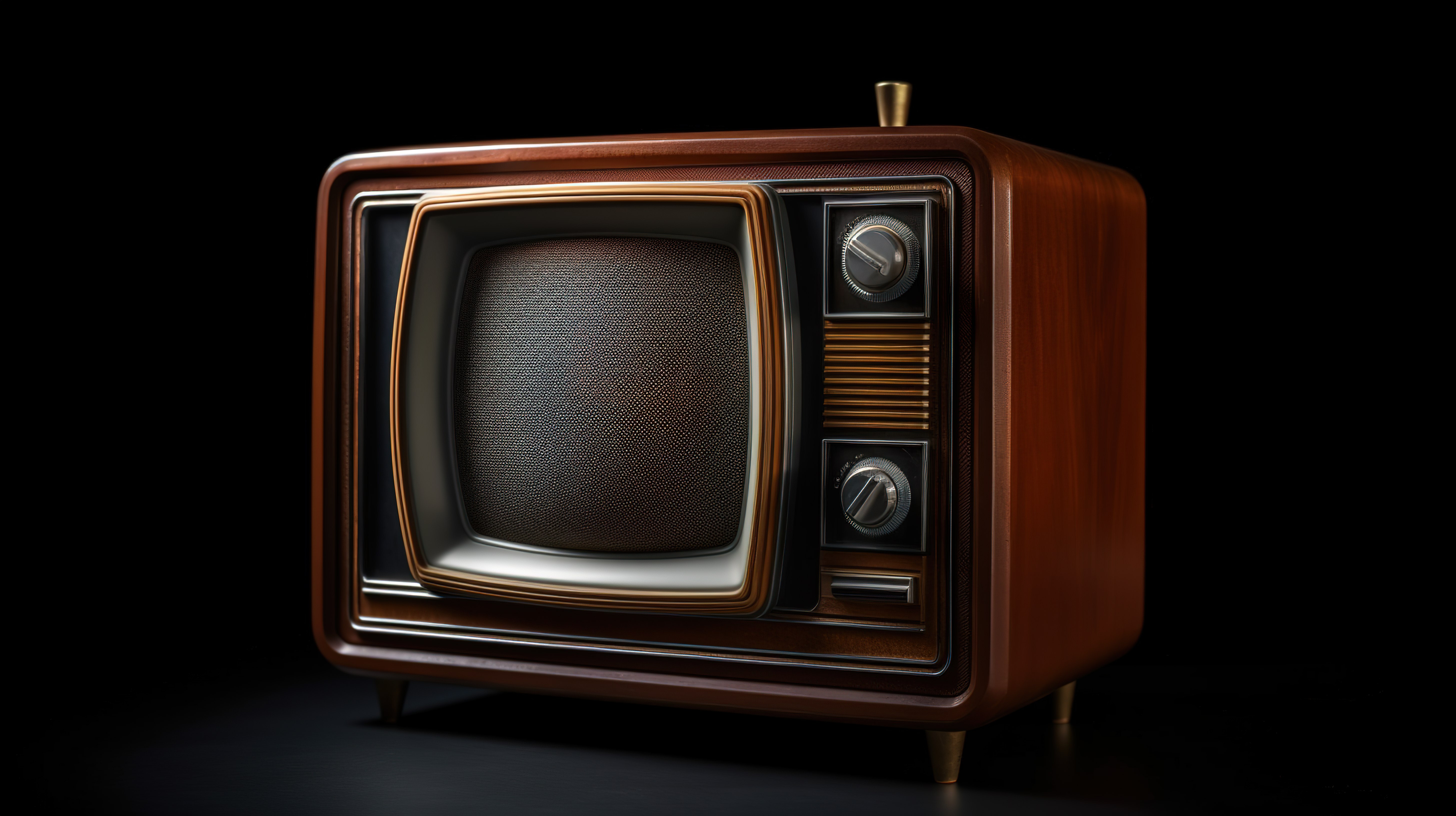 复古风格的老式电视机隔离在黑色背景 3D 渲染上图片