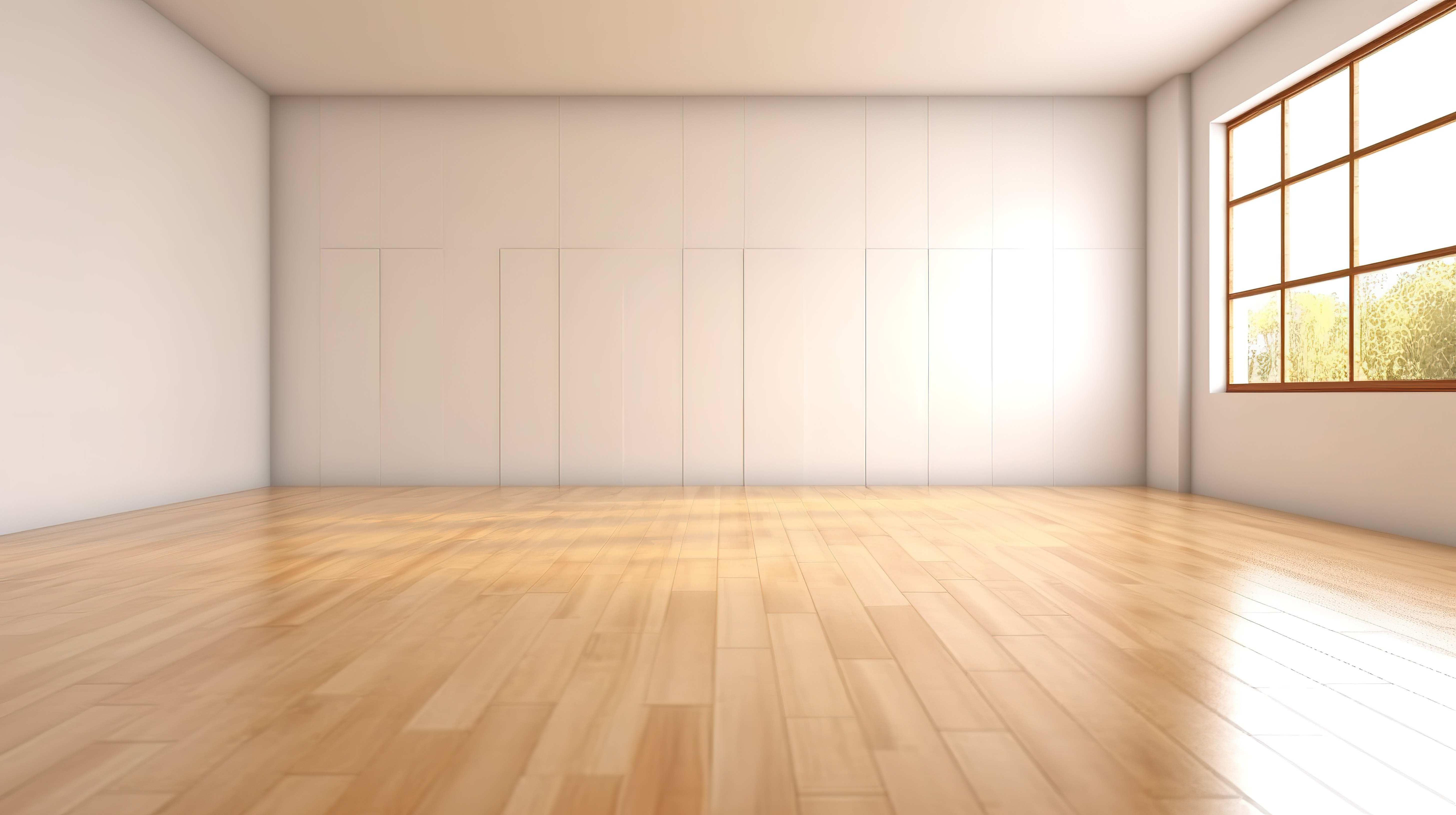3d 创建的空房间中的简约生活空间白色墙壁和木地板图片