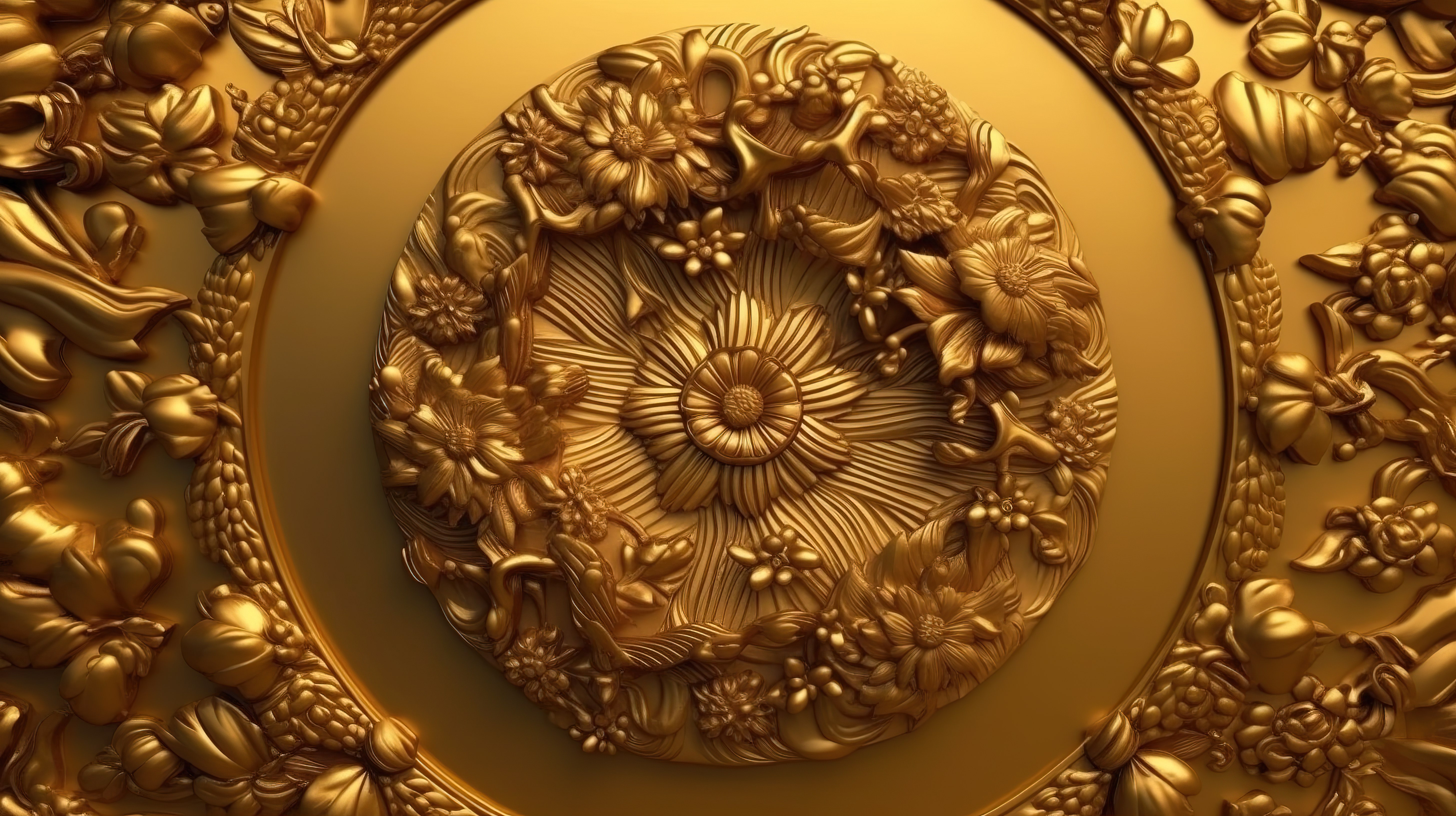 金色背景上 3D 渲染的镀金古代中国文物图片