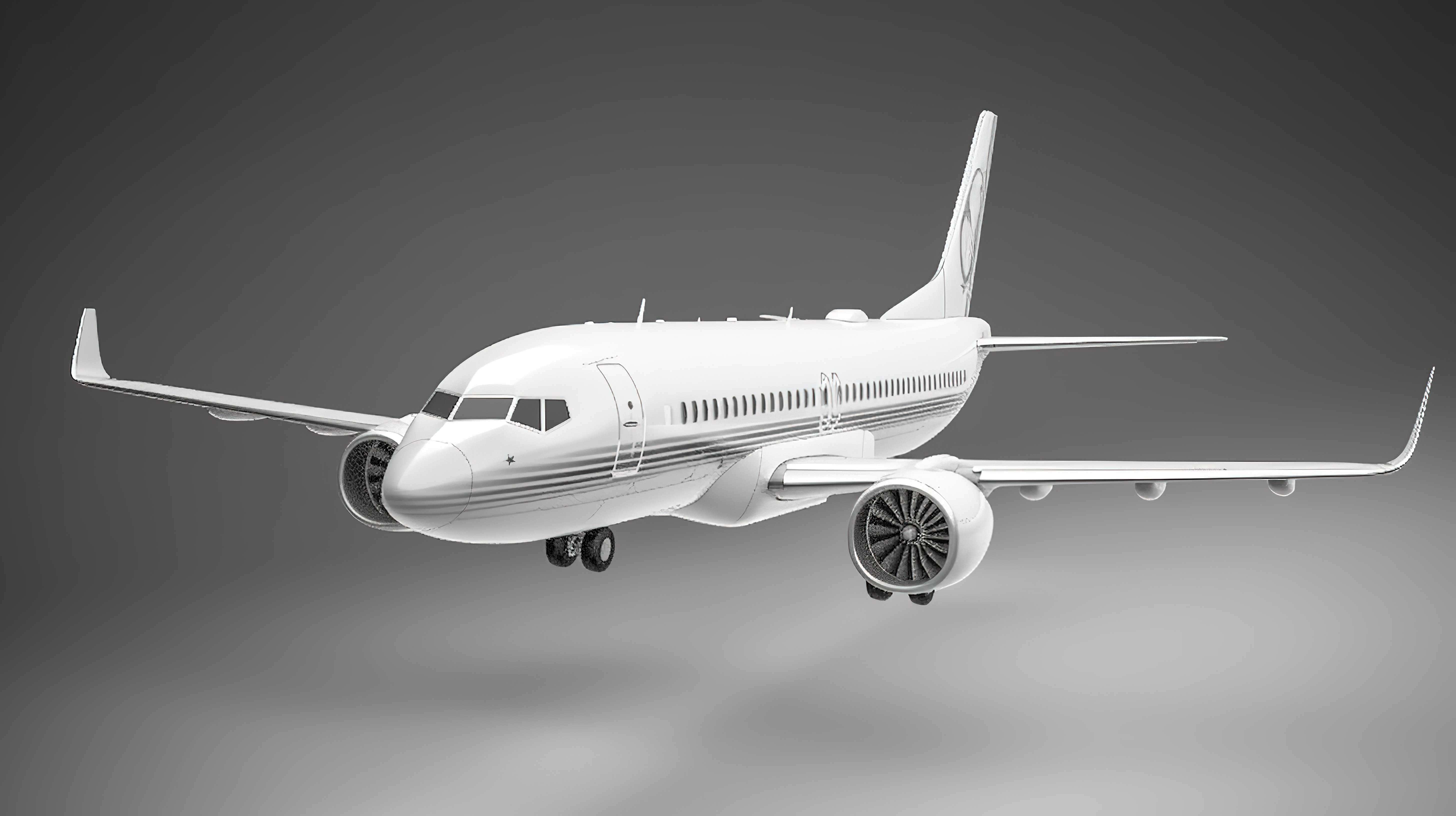 灰色背景上光滑的白色飞机 3D 插图图片
