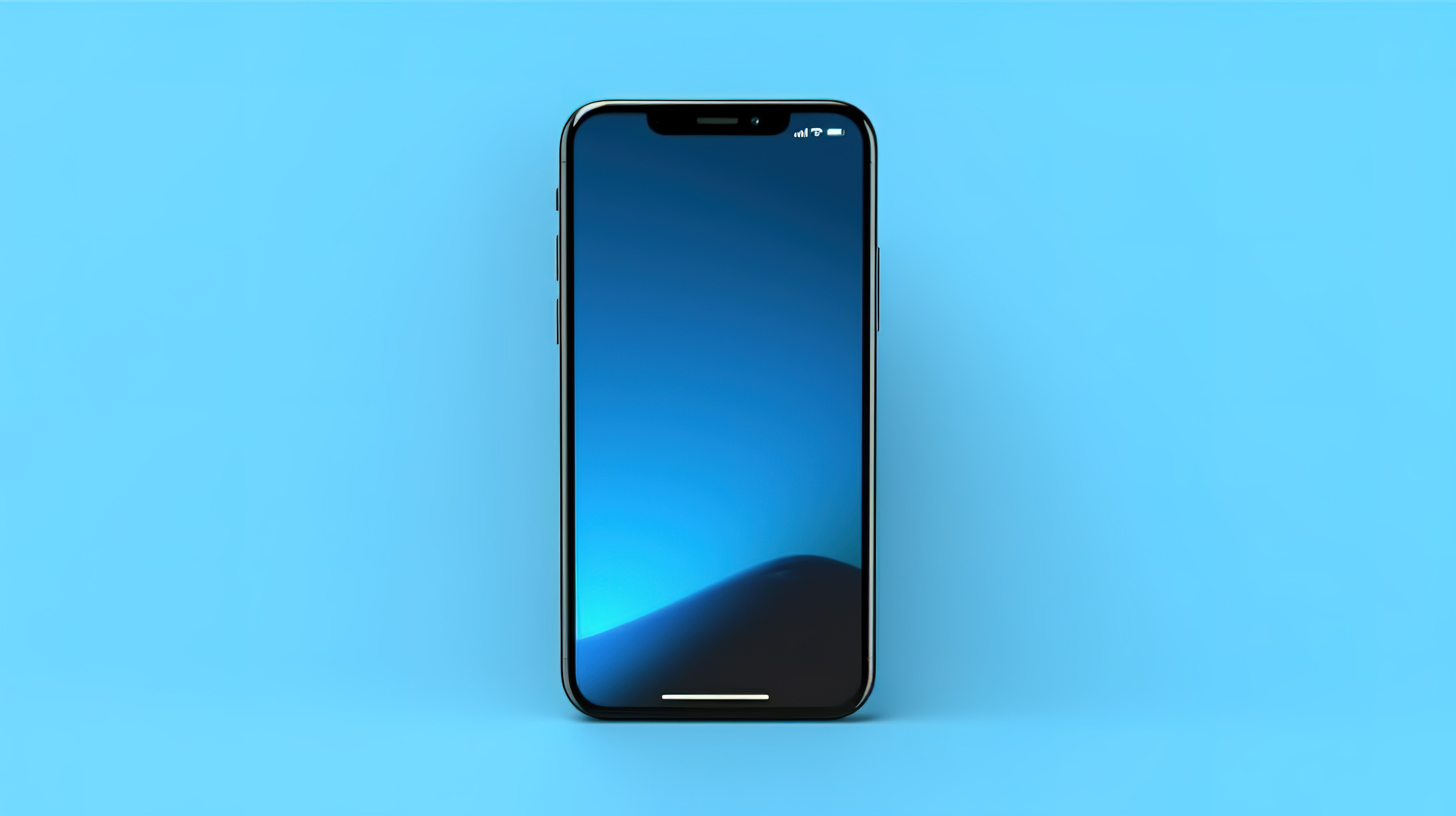 全屏黑色智能手机样机的蓝色隔离 3D 渲染图片