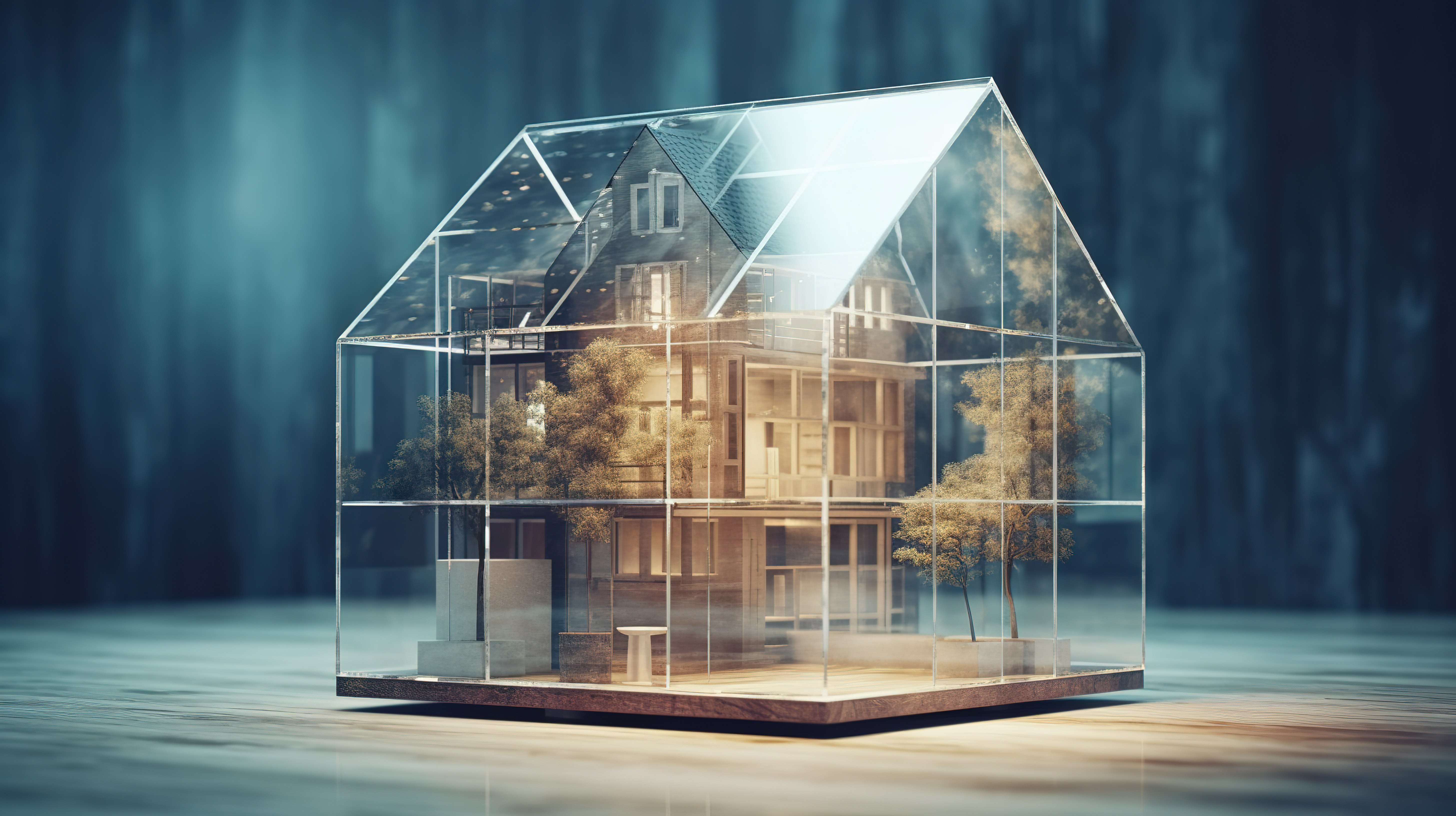 3D 渲染概念房子装在玻璃笼子里图片