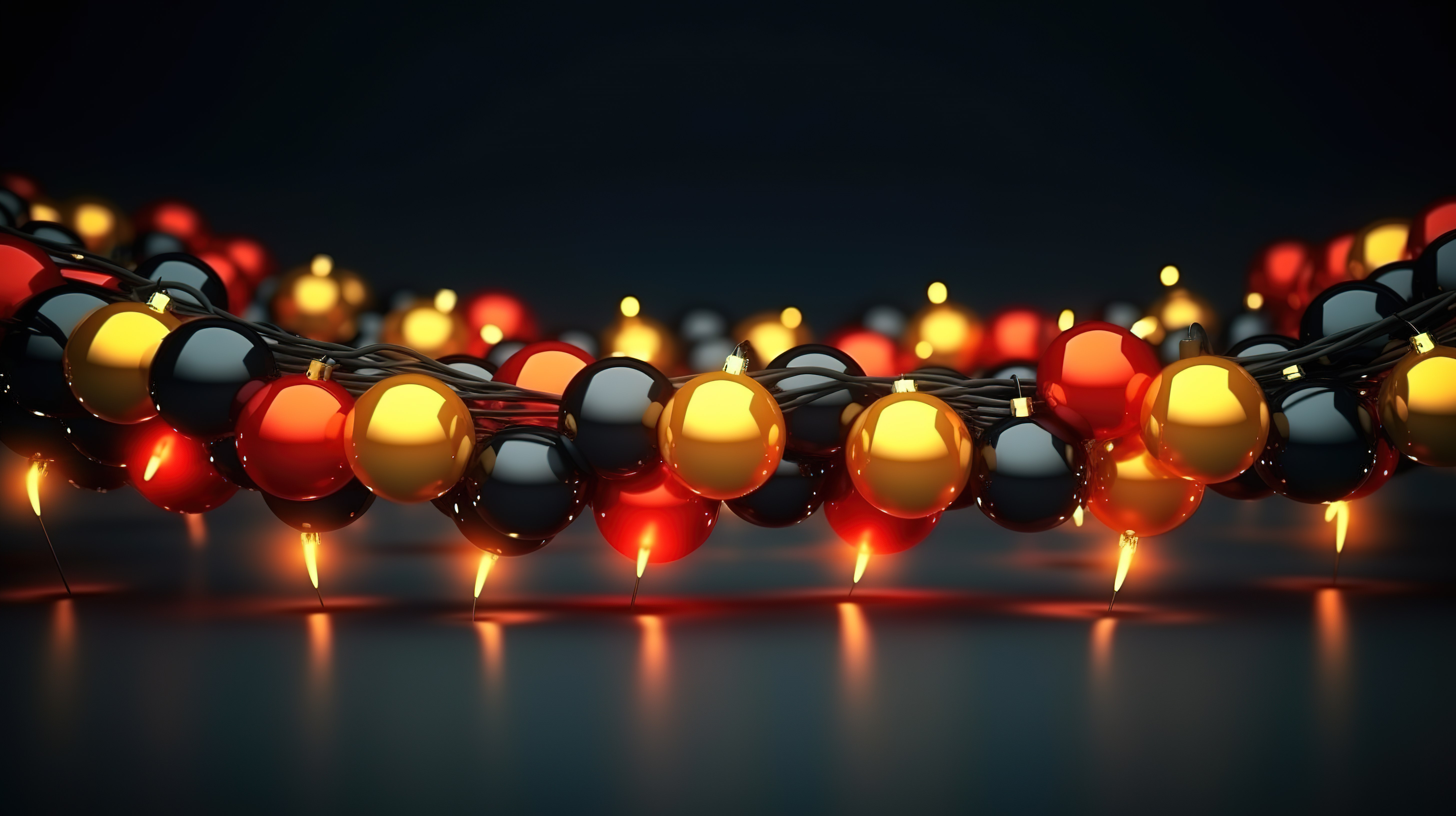 红色和黄色灯泡圣诞花环的 3d 渲染插图图片
