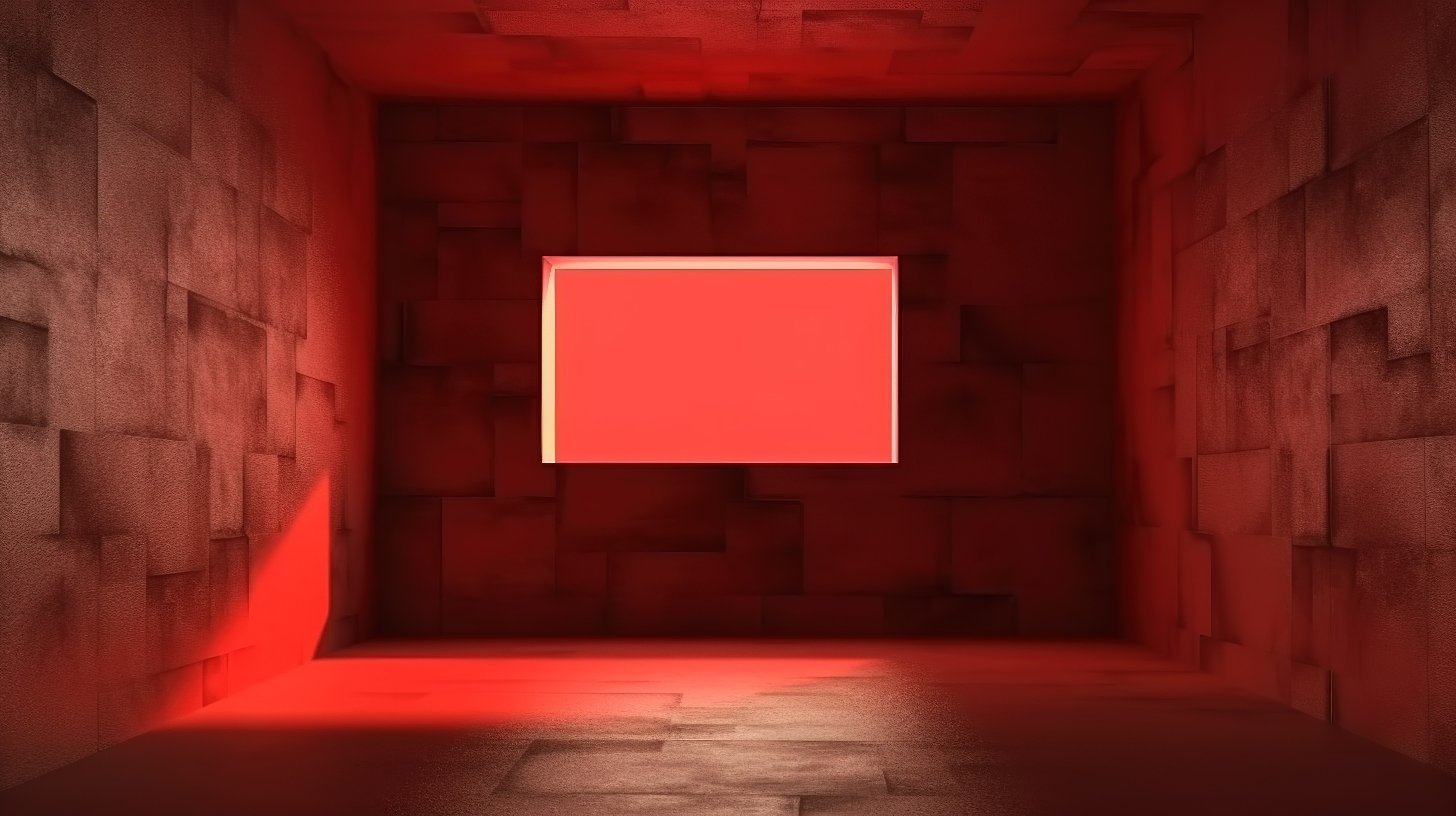 3D 描绘的禁闭和抑郁渲染了一个抽象的房间，该房间被穿过孔的光束照亮图片