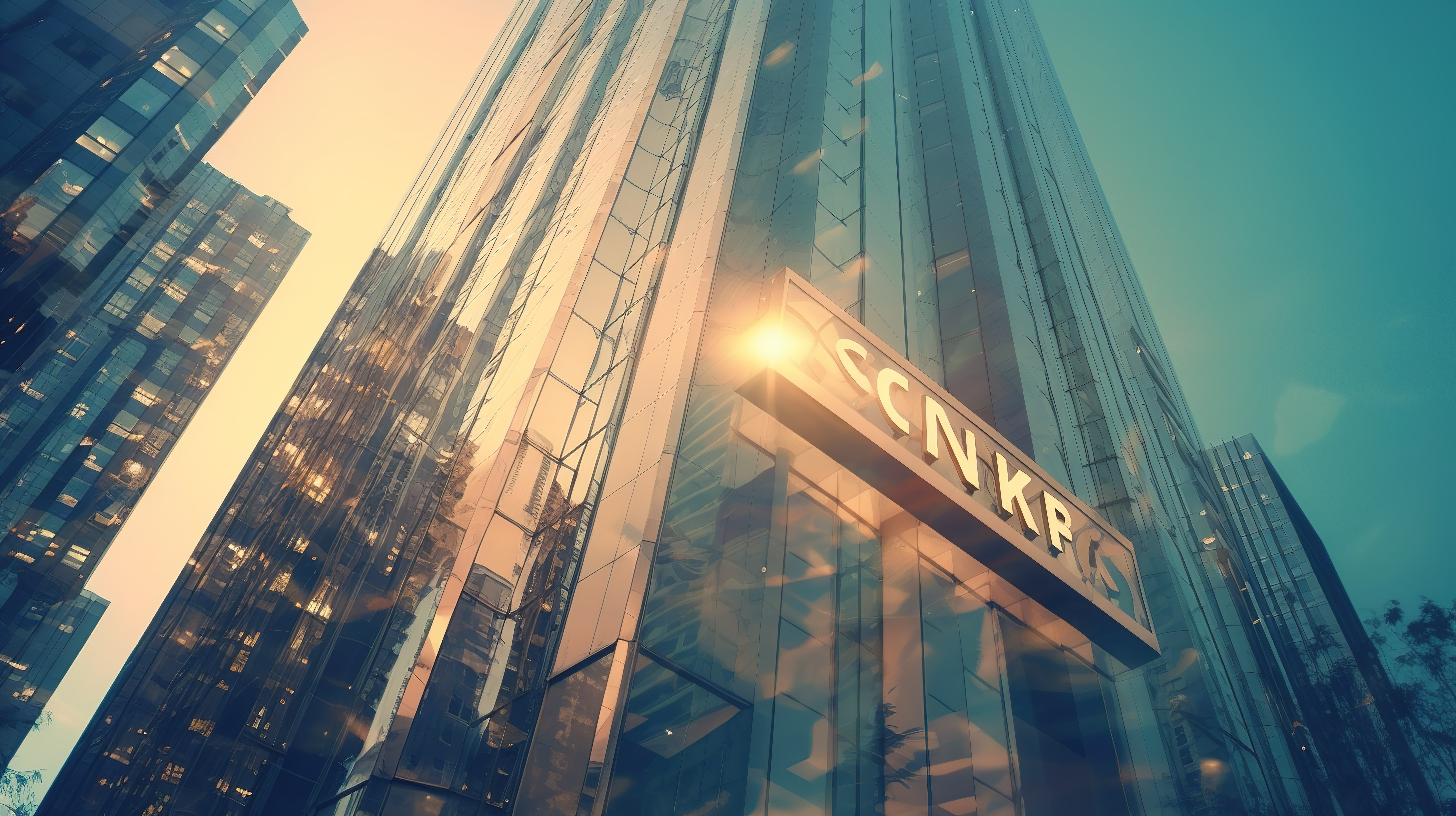 现代玻璃摩天大楼拥有银行标志镜像天空和代表商业和金融的城市 3D 插图图片