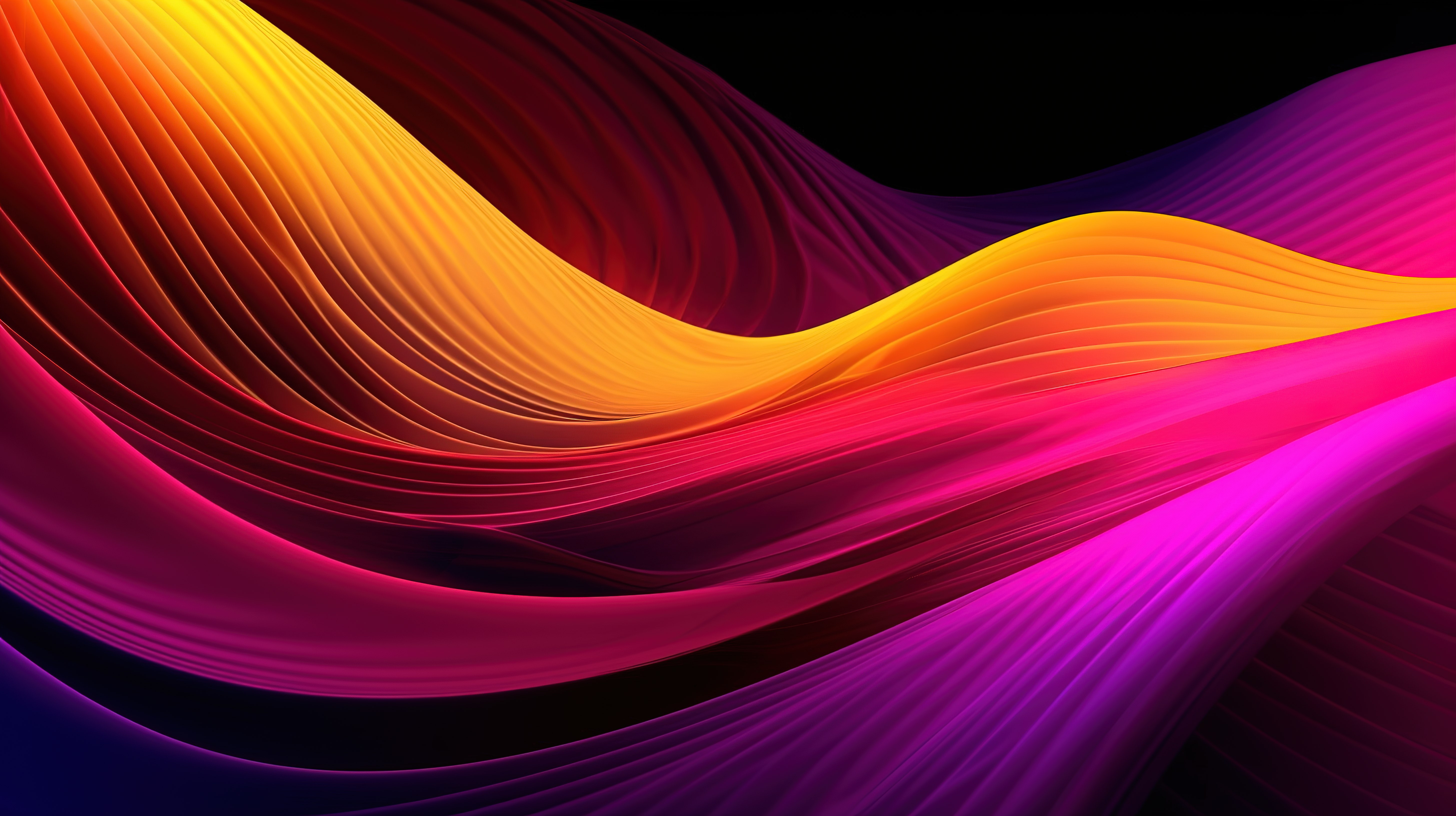 分形线和波浪的 3D 渲染，呈鲜艳的黄红紫和粉红色调图片