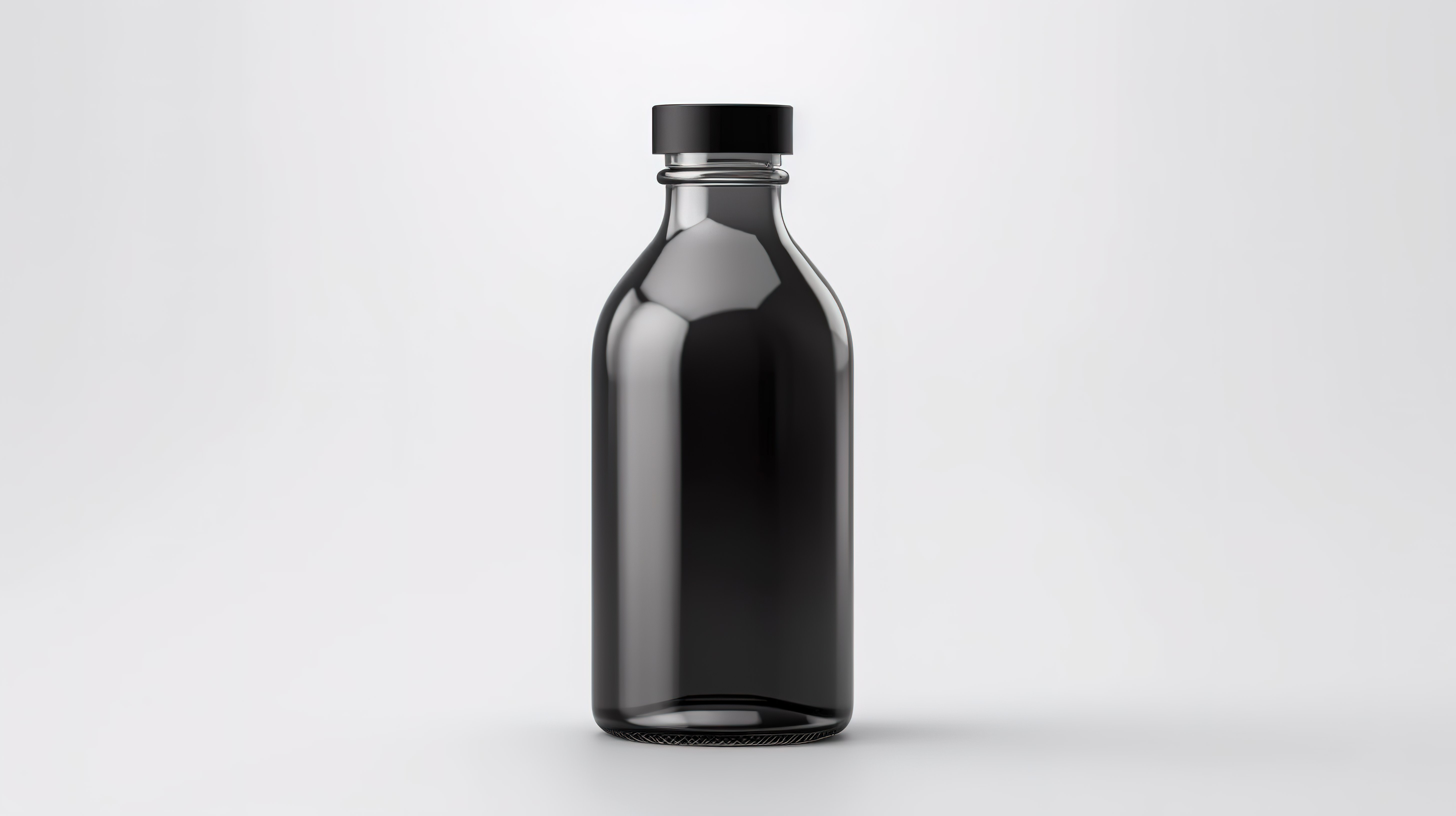 白色背景隔离模型玻璃或黑色塑料瓶的 3D 渲染图片