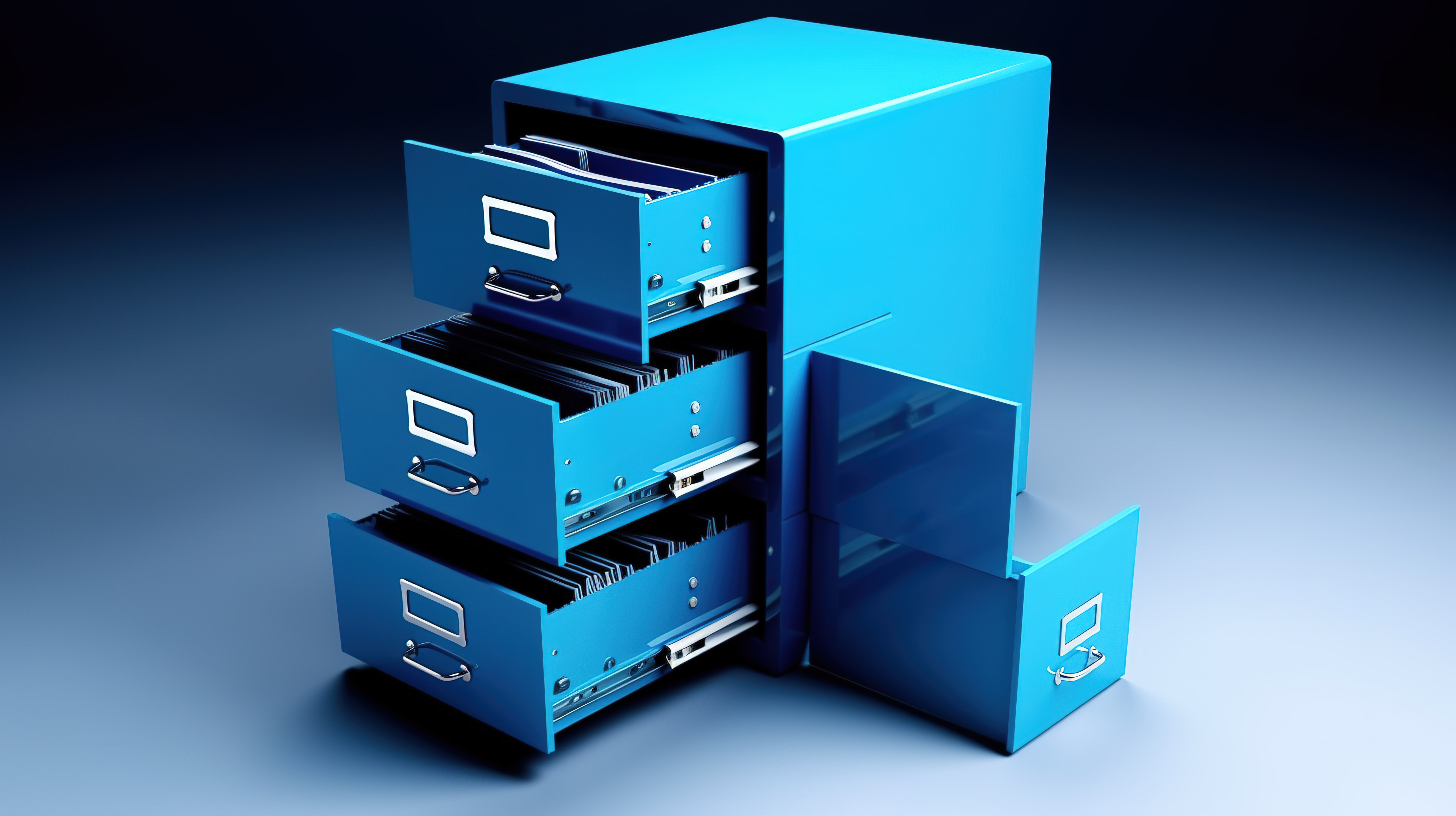 3D 文件柜和蓝色相配的文件夹图片