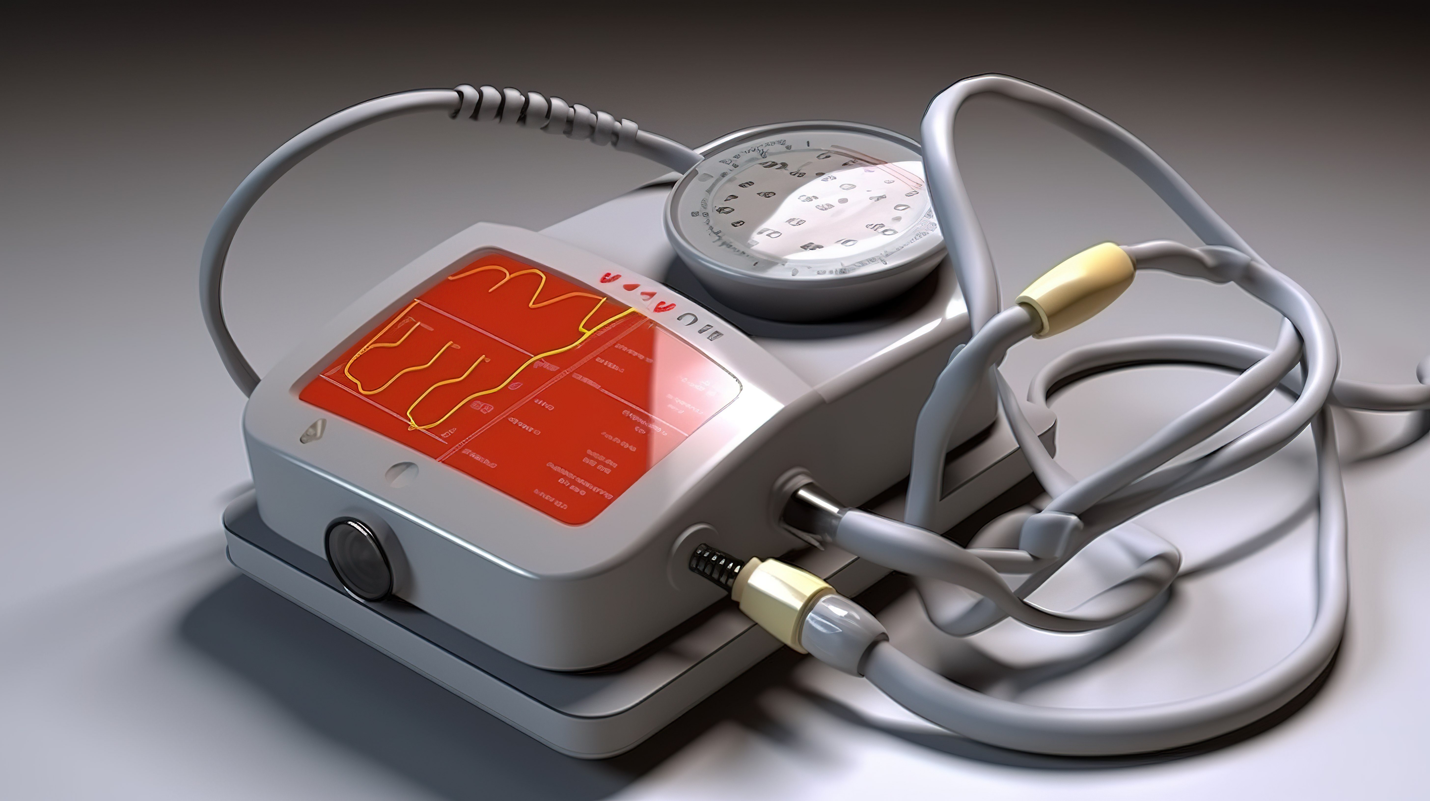 1 带听诊器的心电图仪的 3D 渲染图片