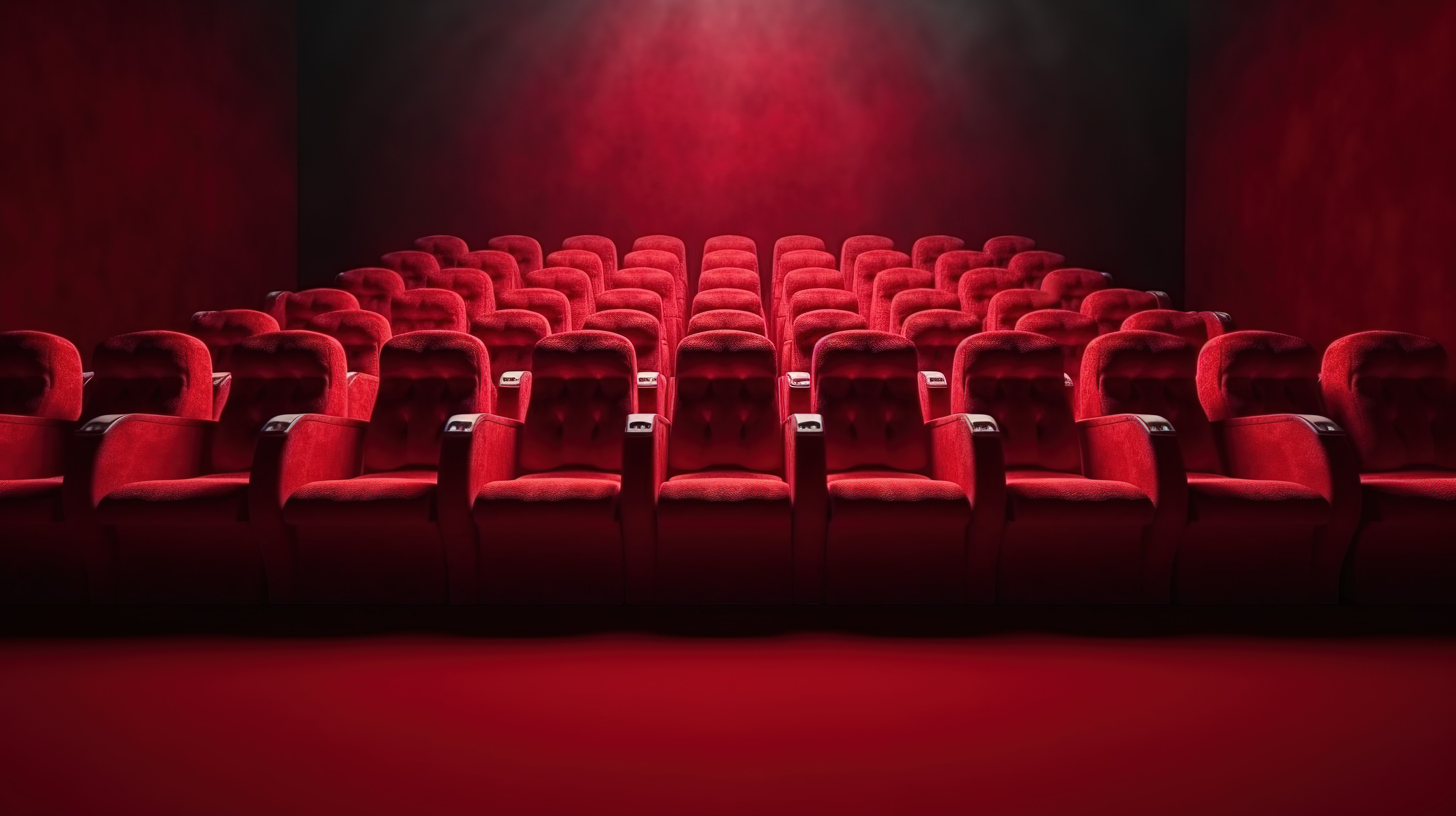放置在红地毯上的单独电影院座位，象征着购买电影票以通过 3D 渲染获得身临其境的电影之夜体验图片