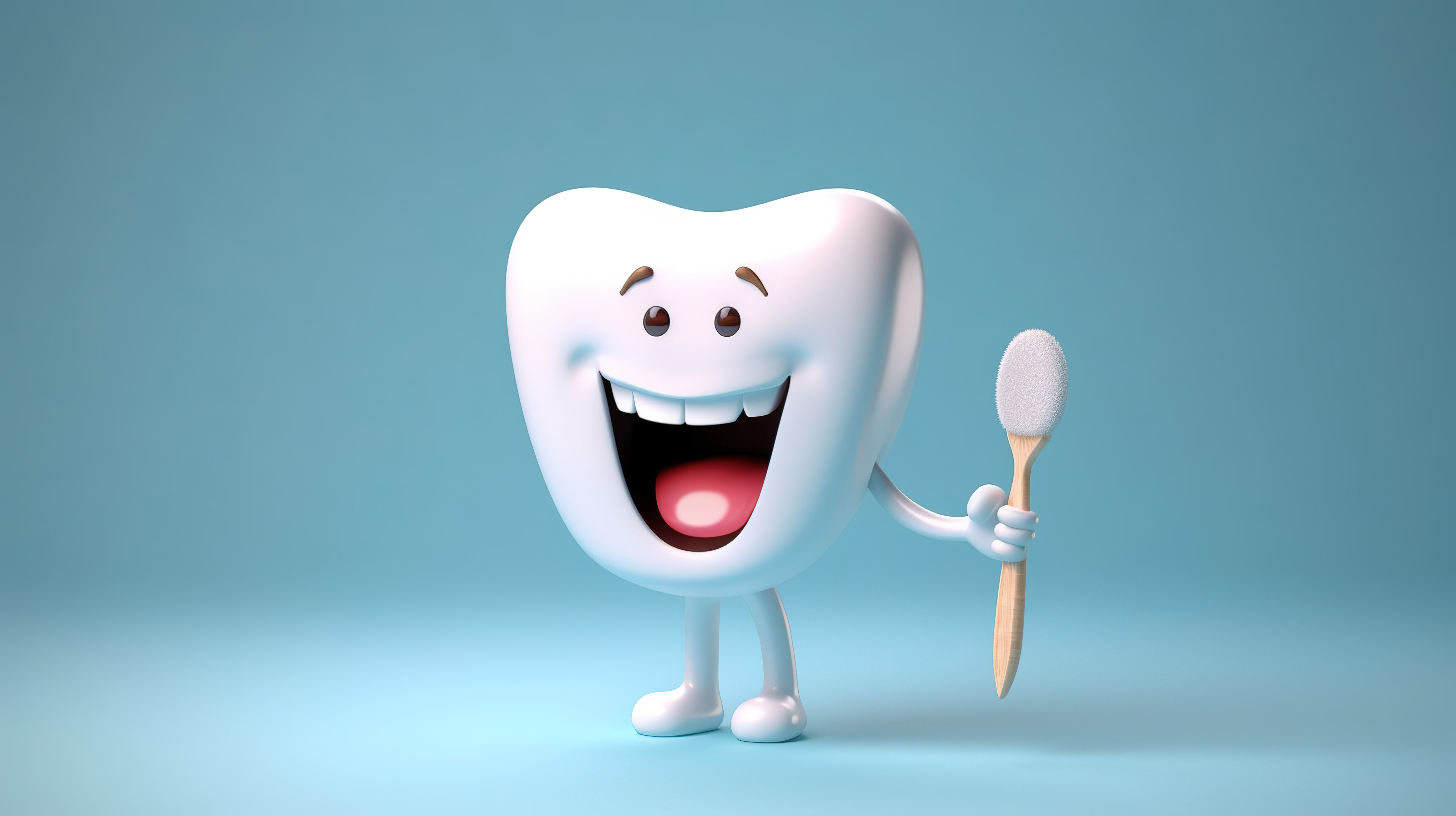 可爱的 3D 卡通渲染的牙齿和牙刷图片
