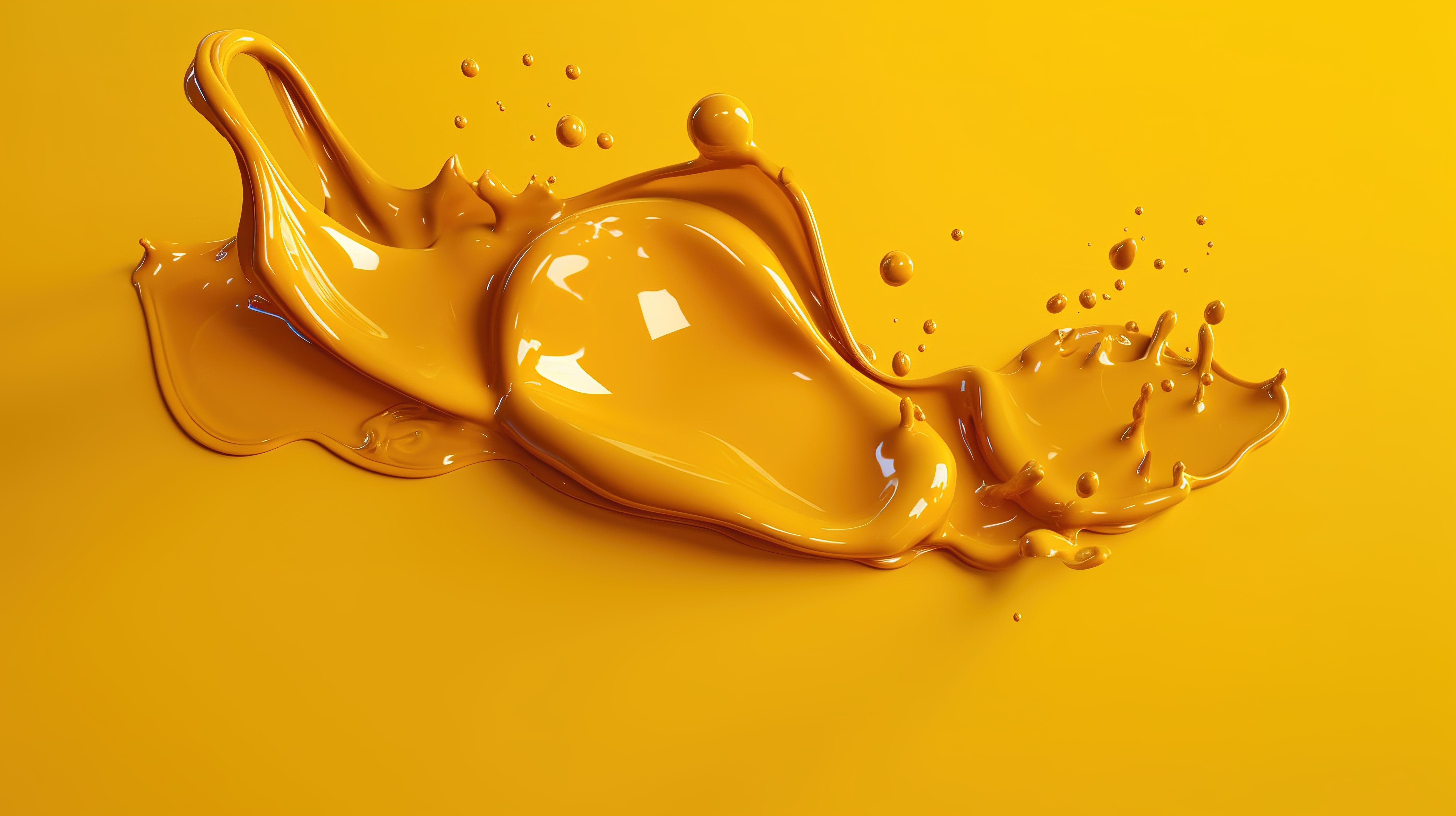 粘糊糊的焦糖滴在充满活力的黄色背景 3d 渲染上图片