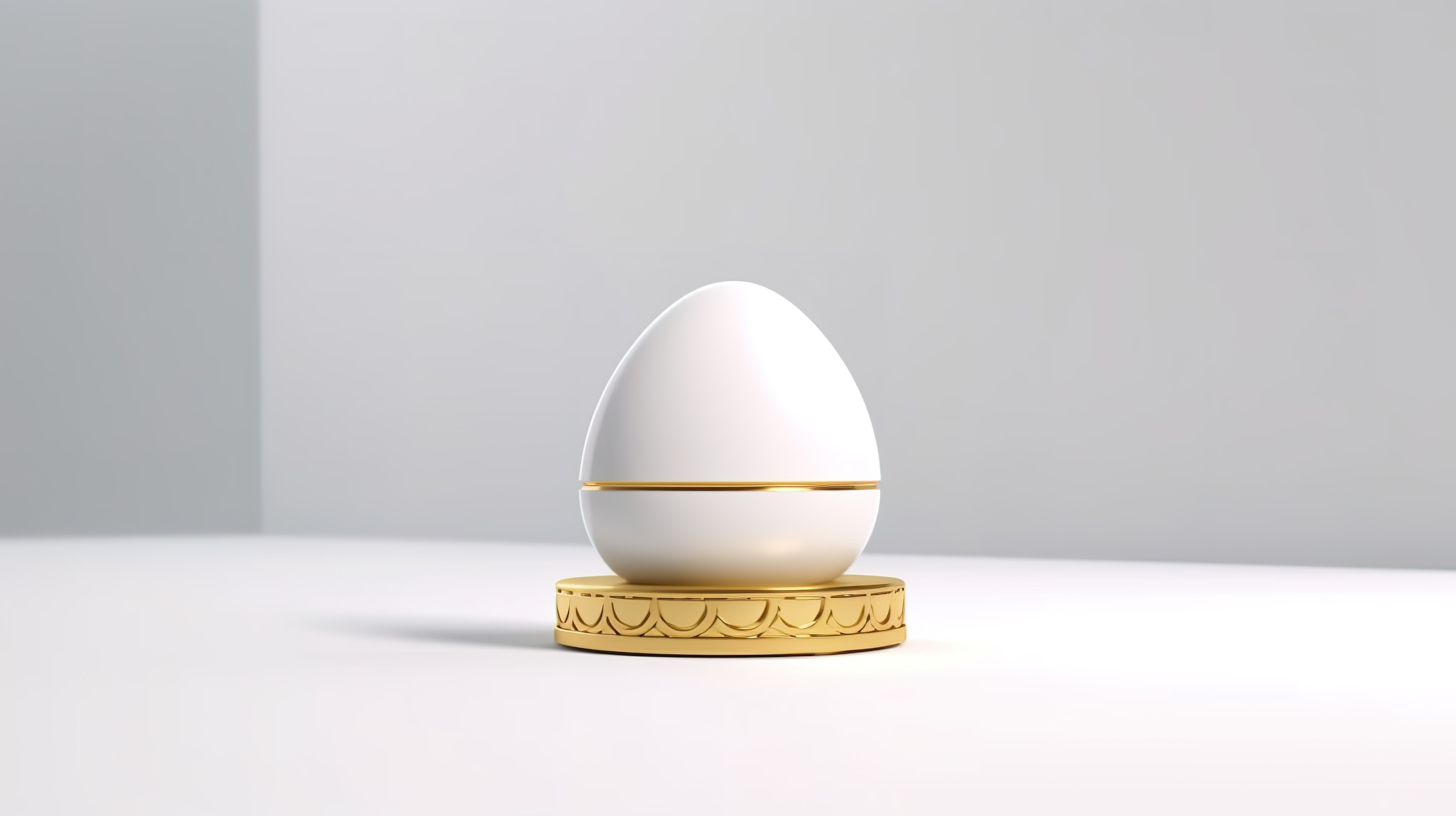 白色等距讲台上的金色复活节彩蛋 3D 渲染插图图片