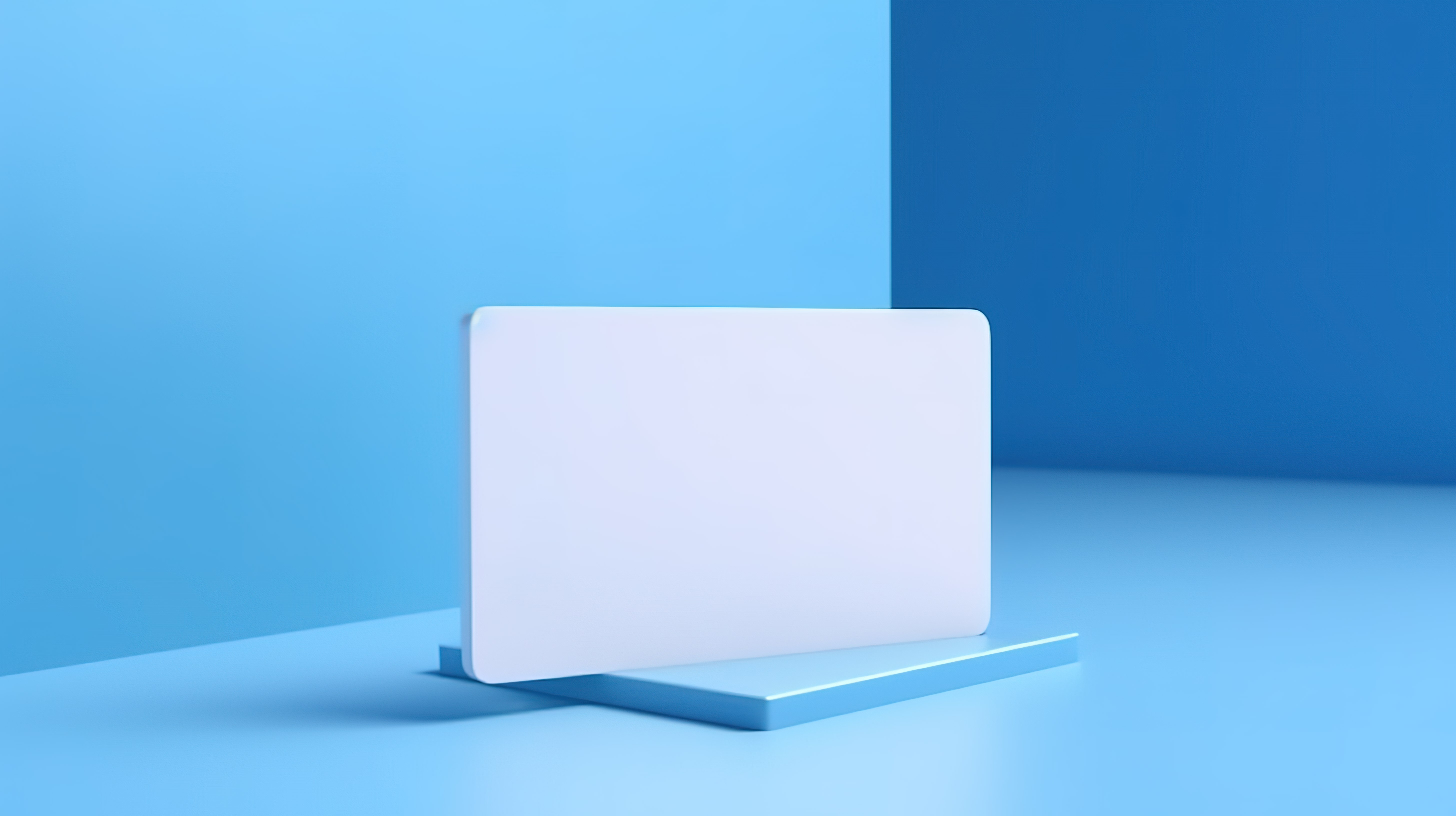 白色和蓝色抽象背景与空卡样机名片模板和名片 3D 渲染用于专业演示图片