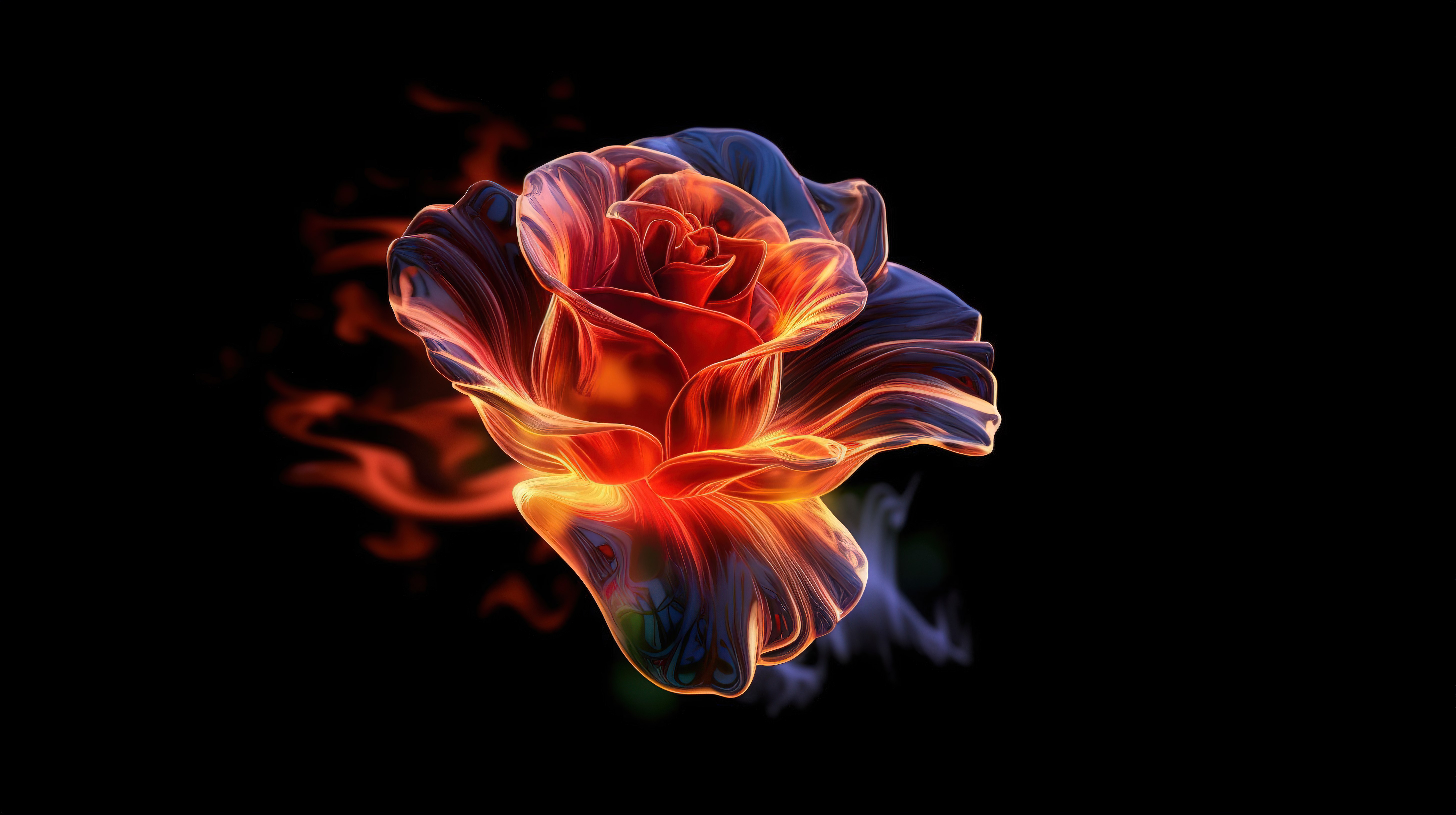炽热的玫瑰花映衬在深色画布上，象征着 3D 的热情爱情图片
