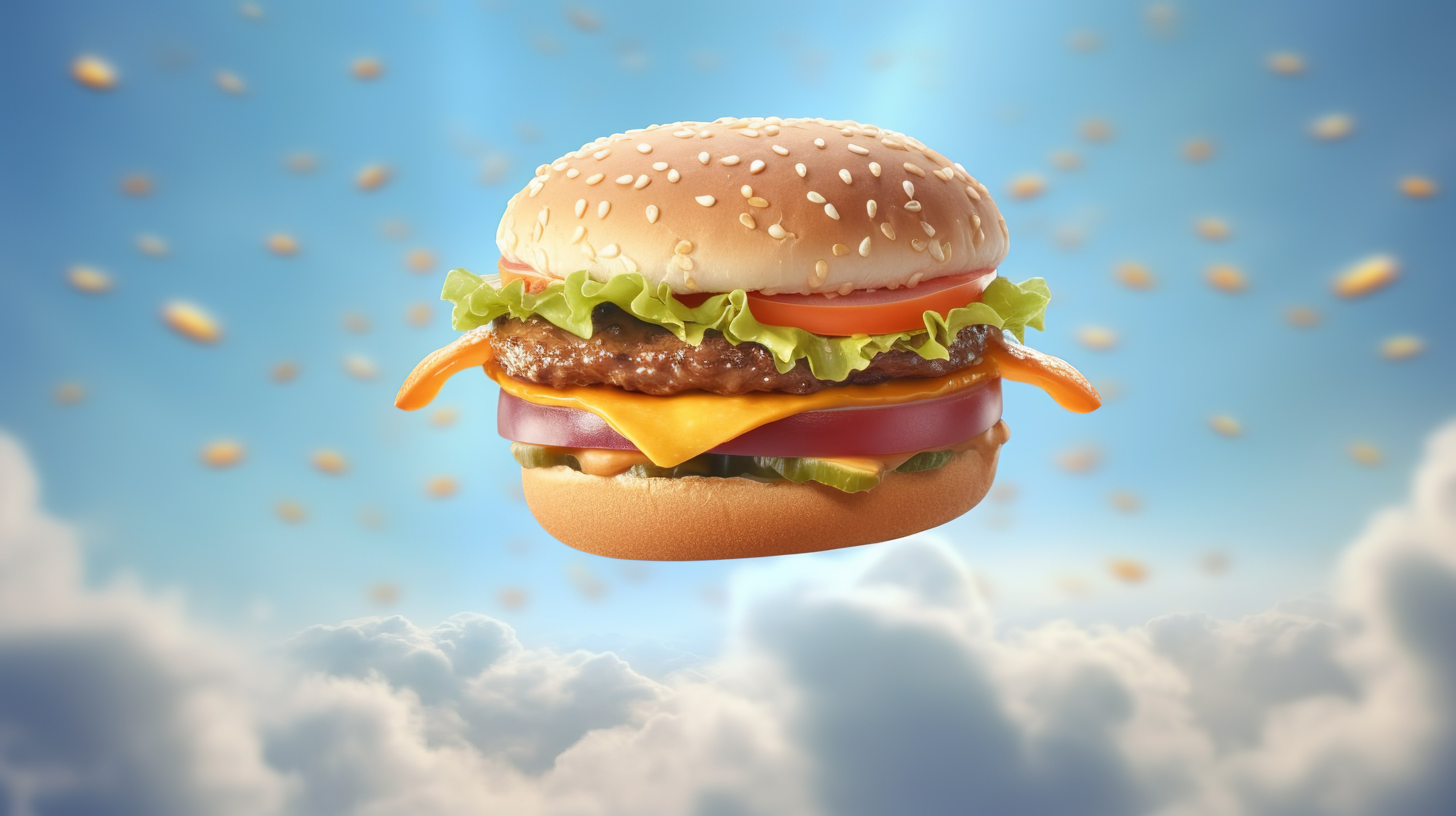 飞行面包汉堡的 3d 渲染图片
