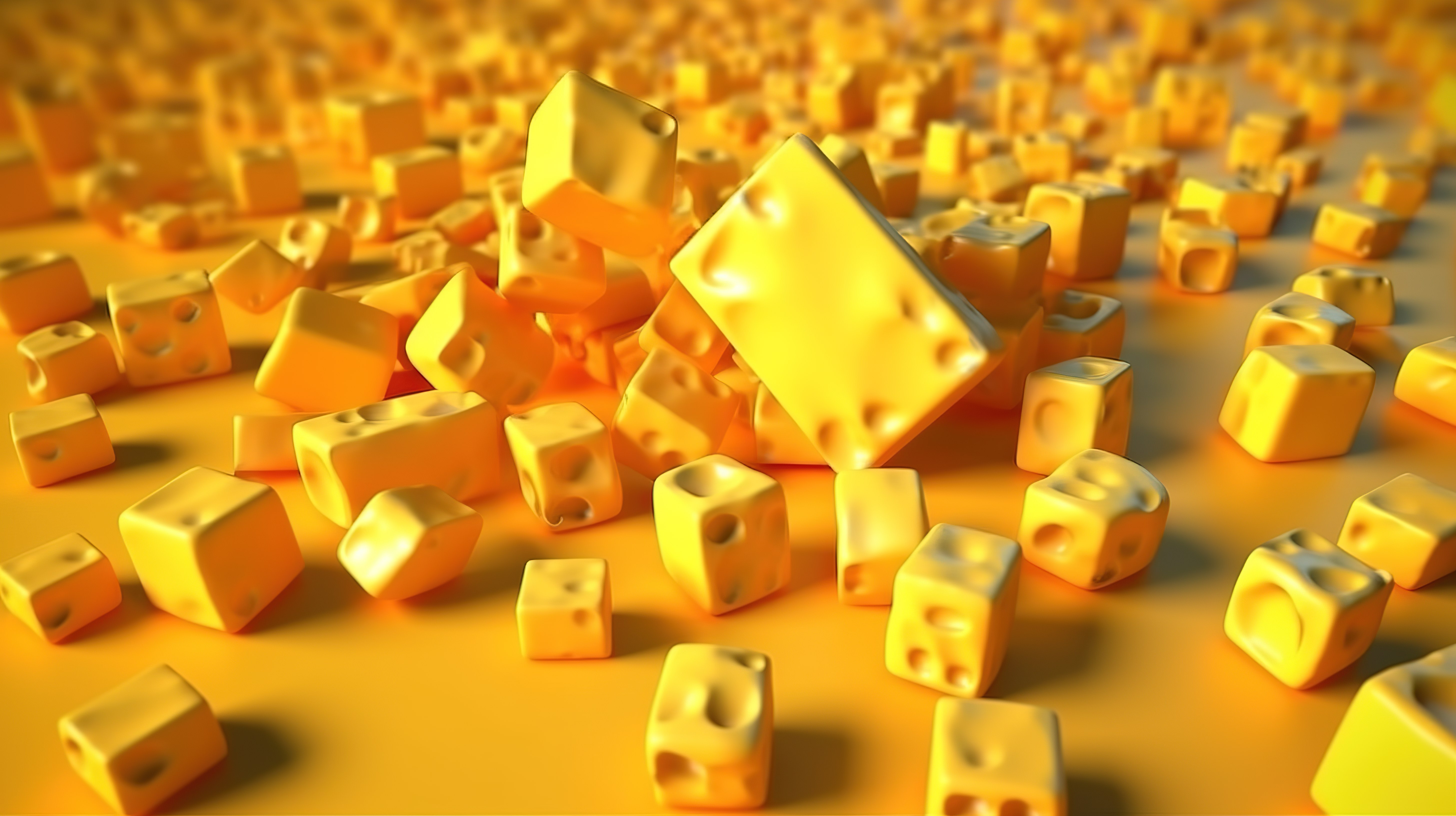 3d 中充满活力的黄色背景下的一堆马斯达姆奶酪块图片