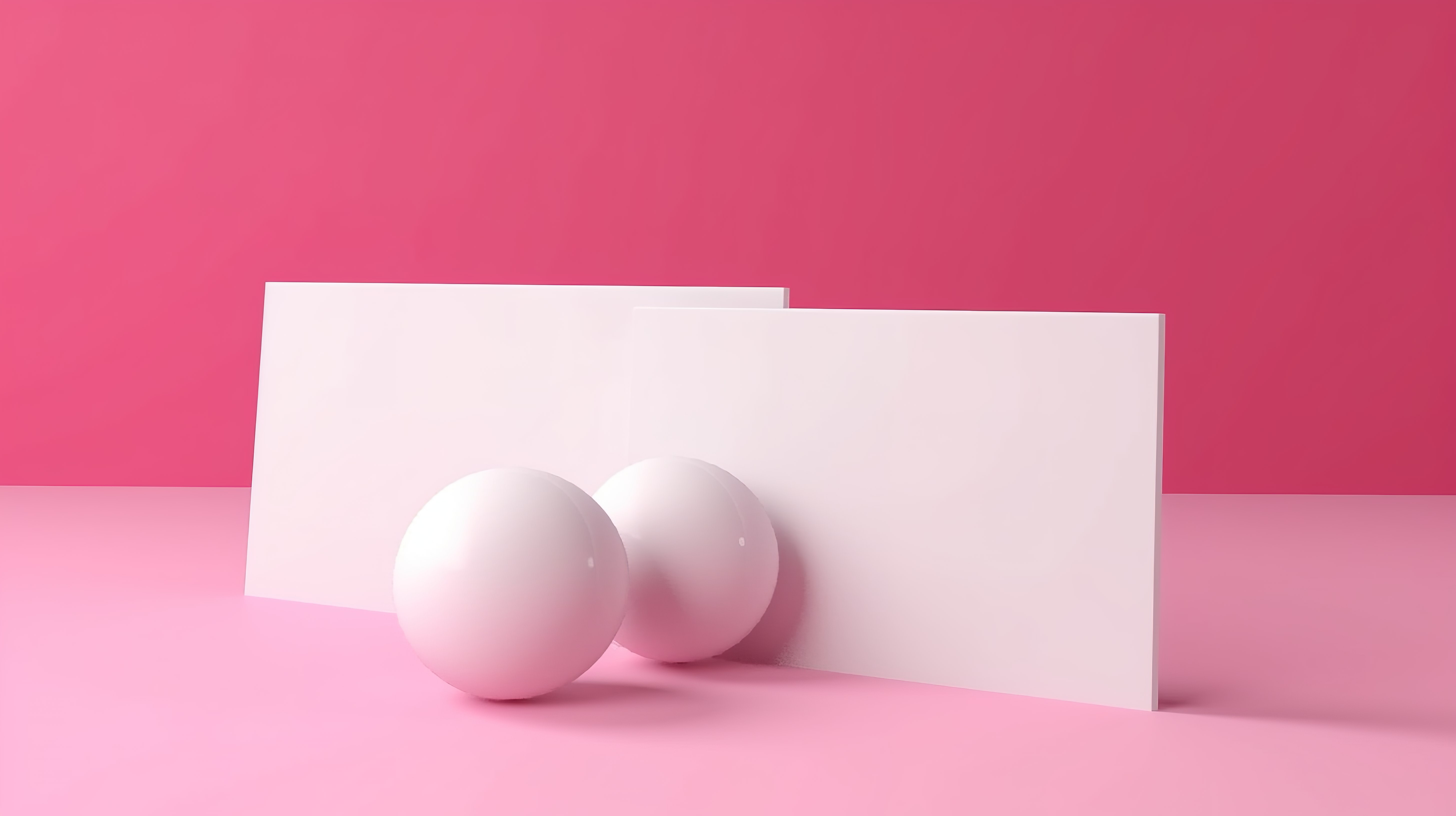 柔和的粉红色背景上的纯白卡的 3D 渲染图片