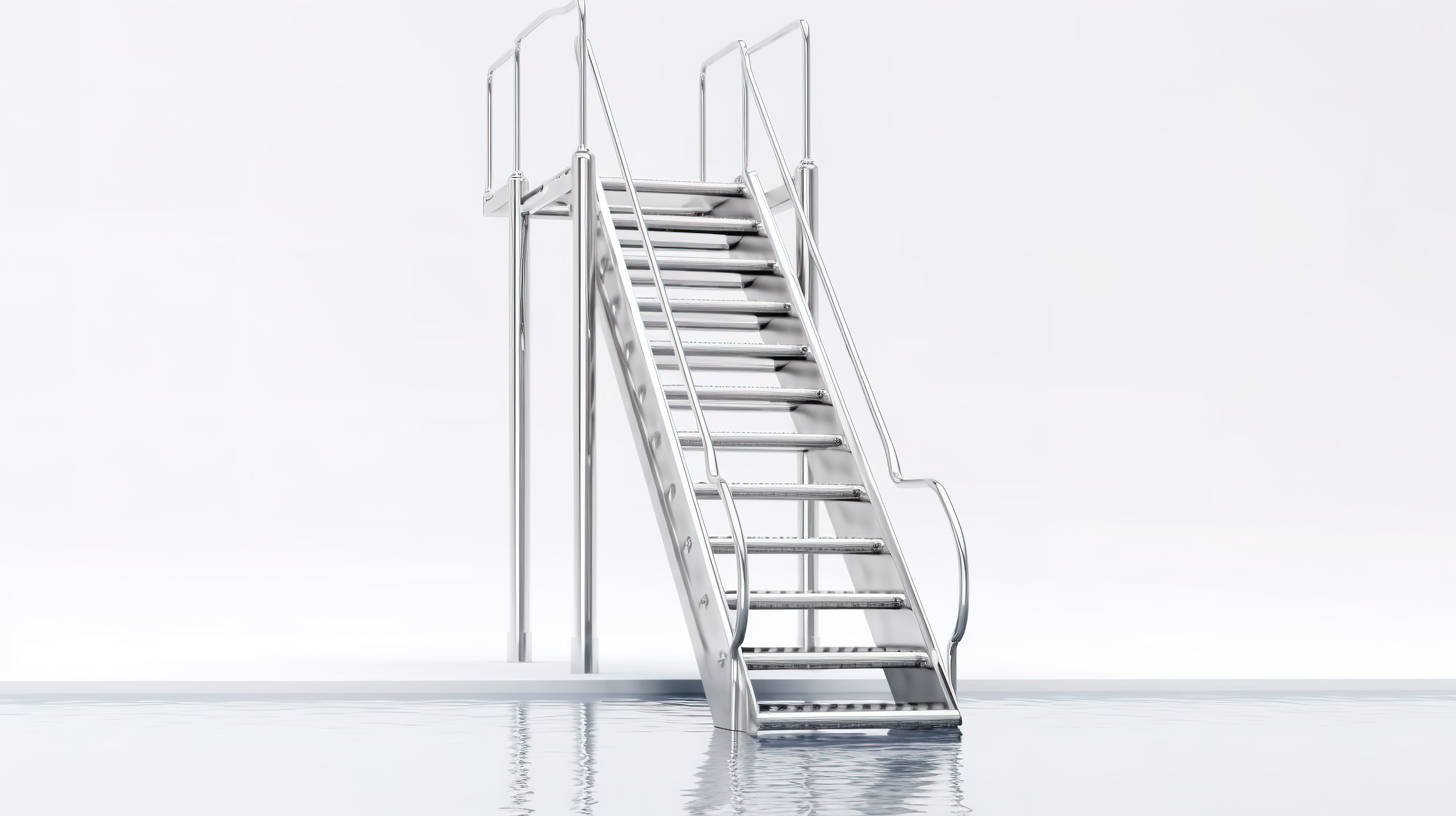 白色背景与 3D 渲染的铬游泳池梯子图片
