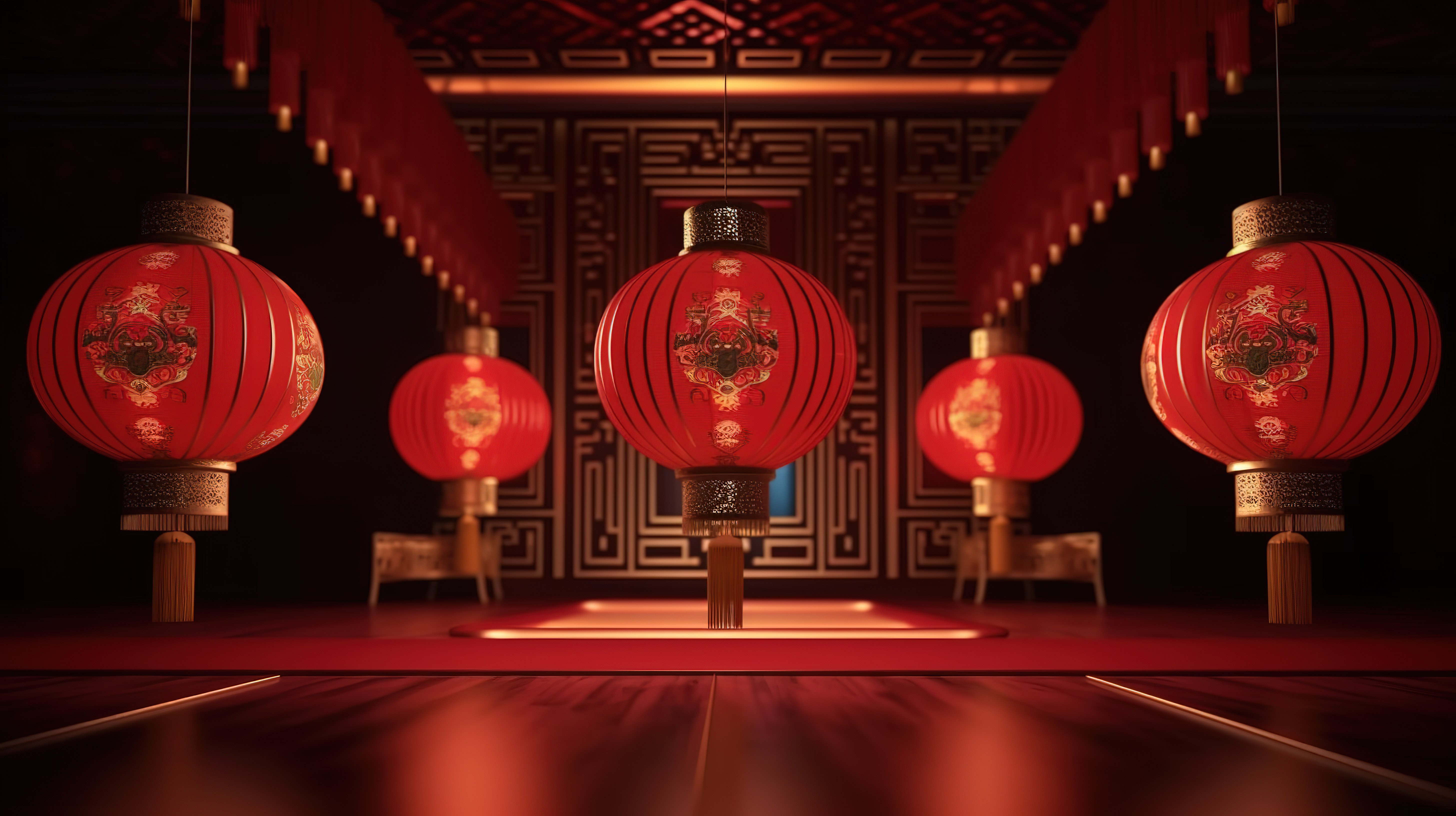 中国主题红灯节优雅的 3D 渲染高清演示图片
