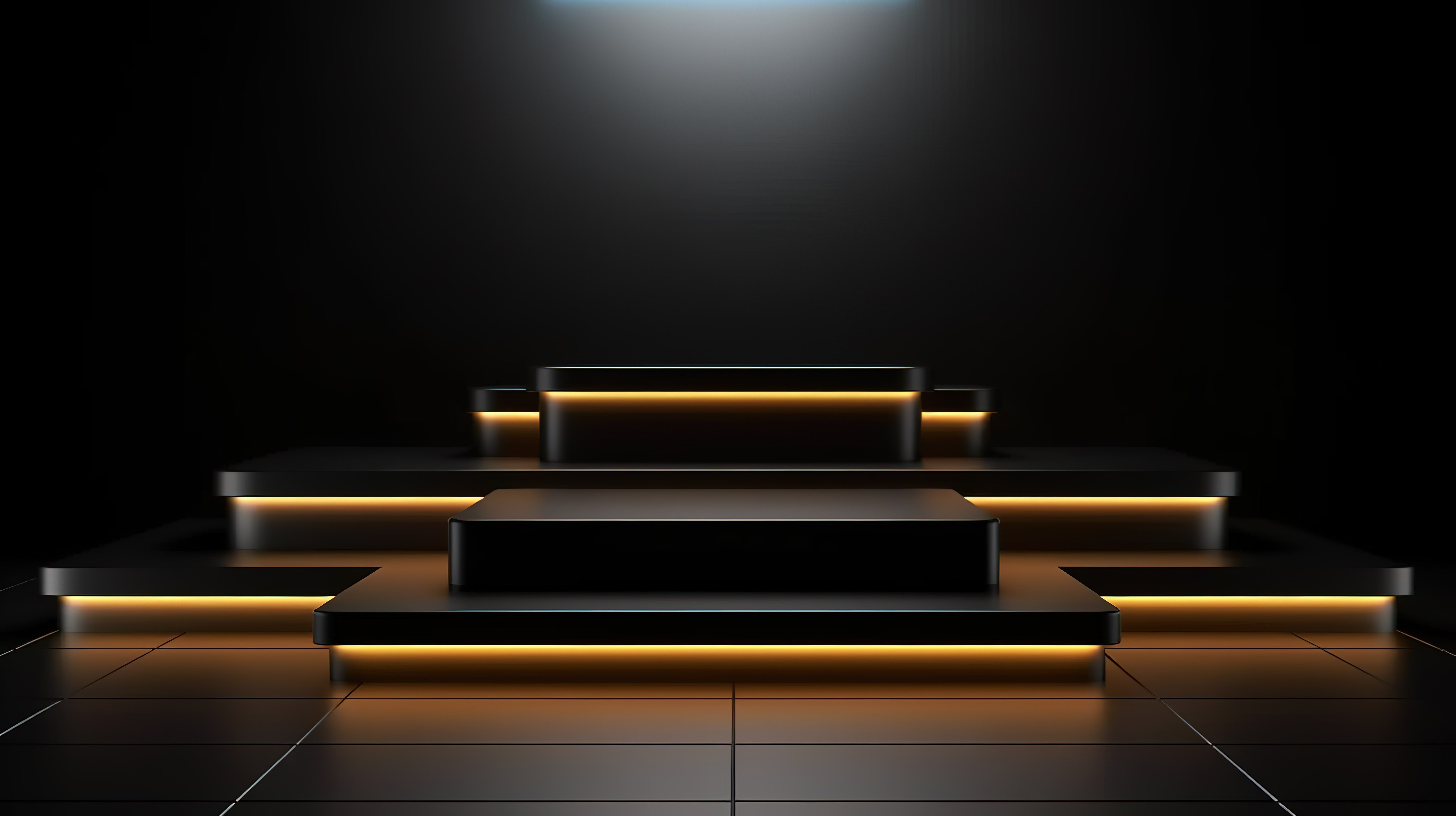LED 照明舞台上时尚的全黑讲台现代 3D 广告显示屏图片