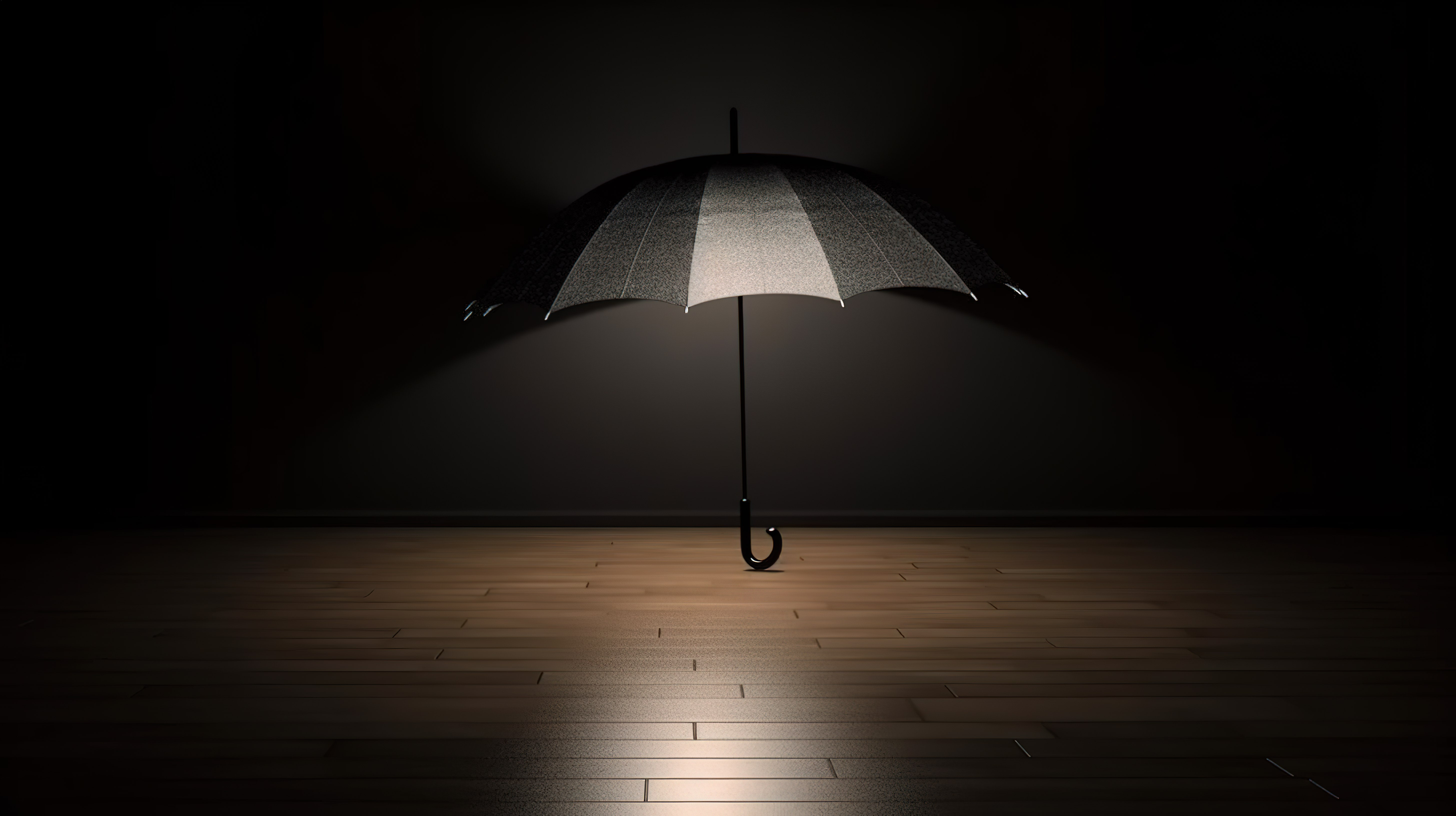 黑暗背景下雨伞组件的照明和模糊度 3D 插图图片