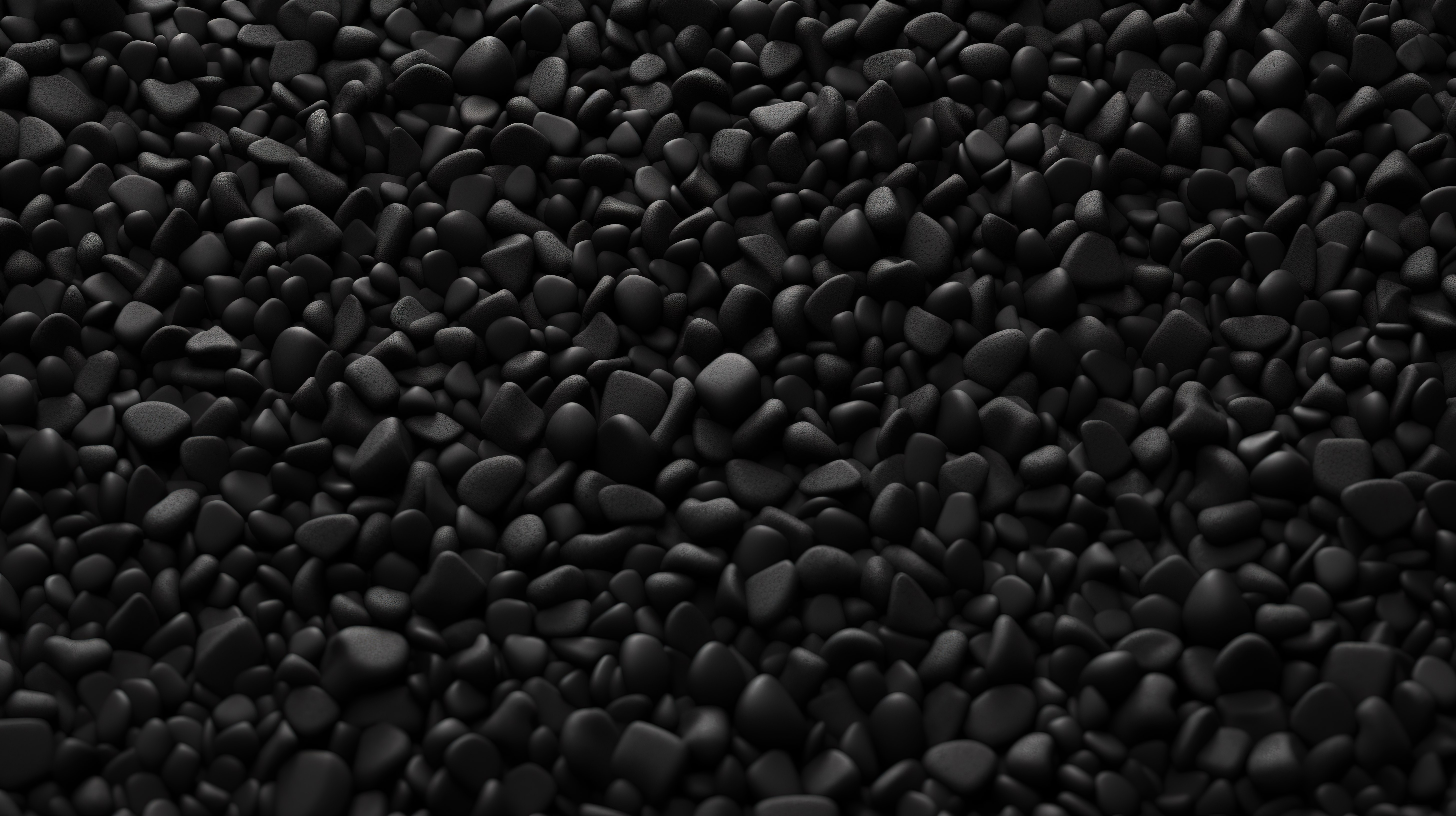 简约 3D 黑色渲染黑色砾石，深色背景图片