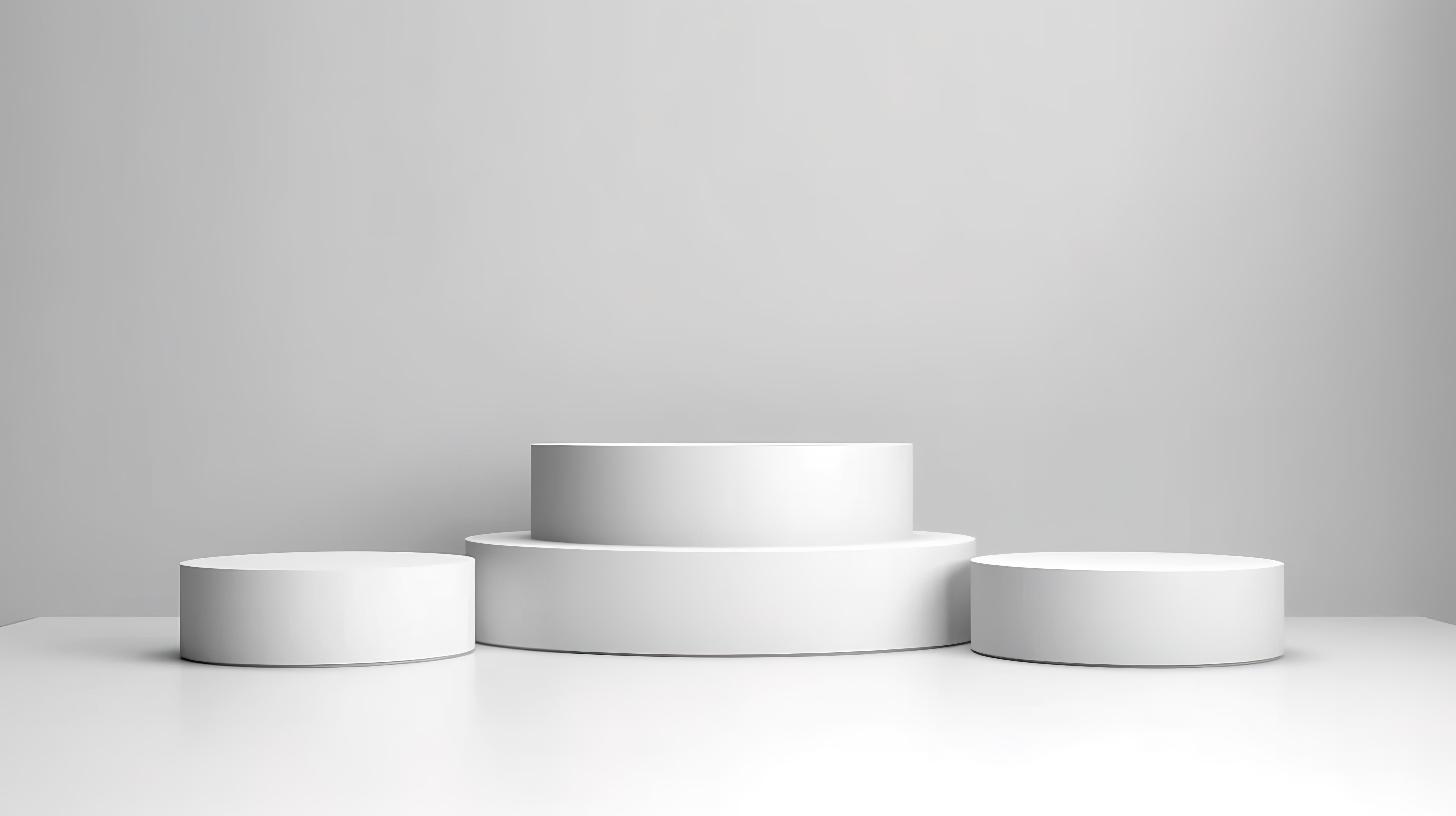 白色背景上的现代平台展示台，带有空白架子，用于产品展示 3D 渲染图片
