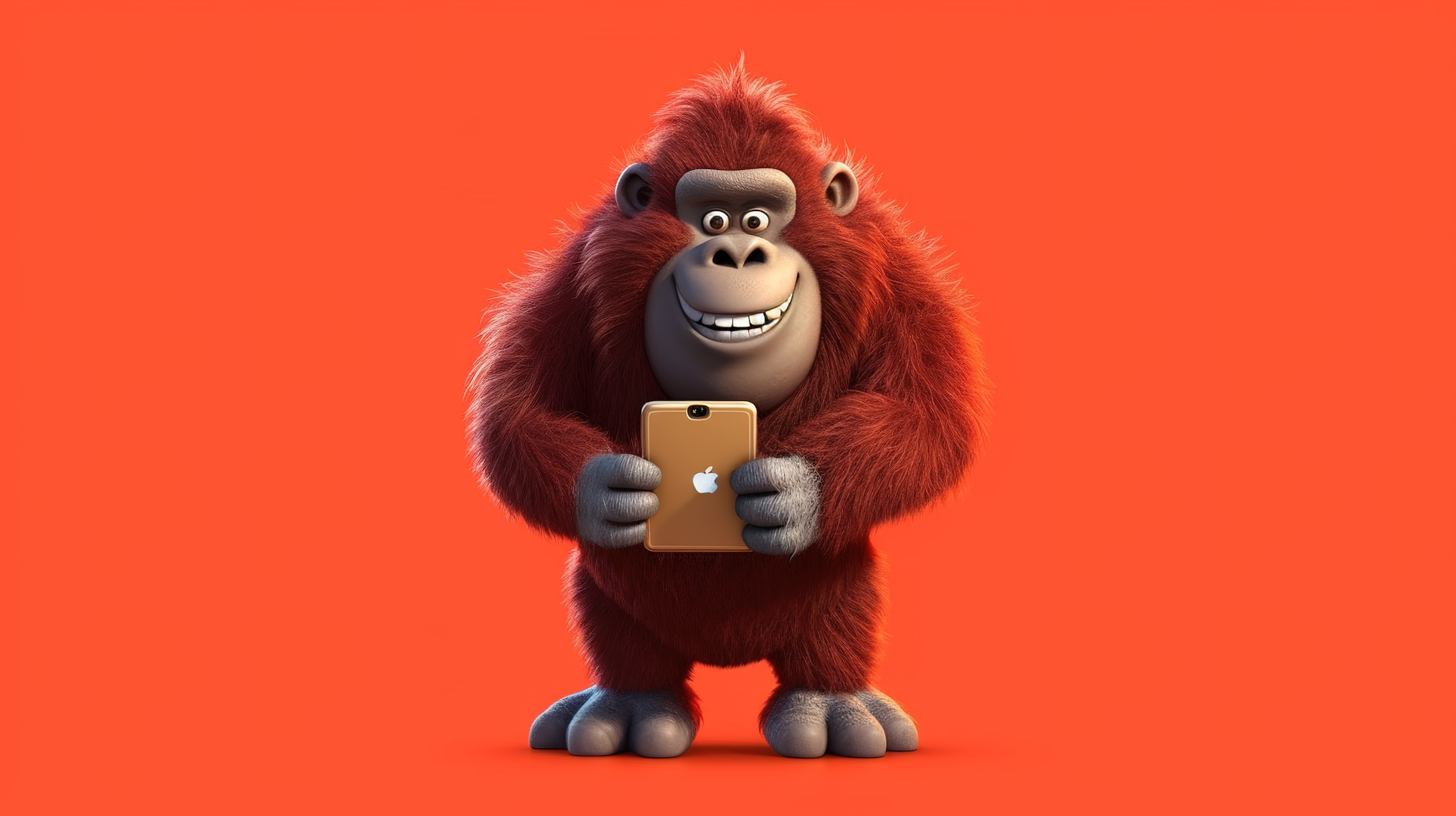 可爱的 3D 大猩猩，拿着手机，有幽默感图片