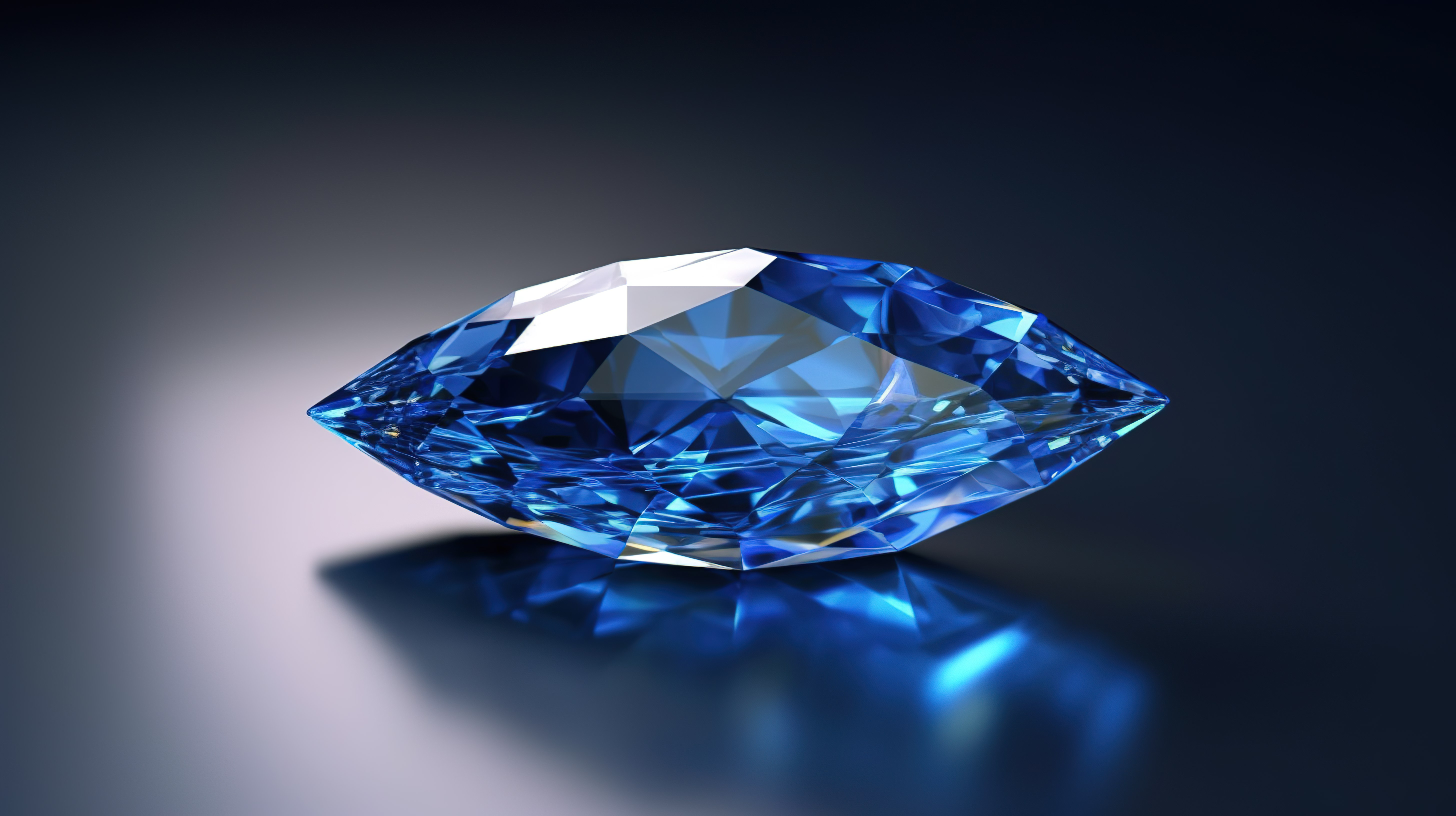 一颗蓝色蓝宝石宝石的马眼形切割 3D 渲染图片