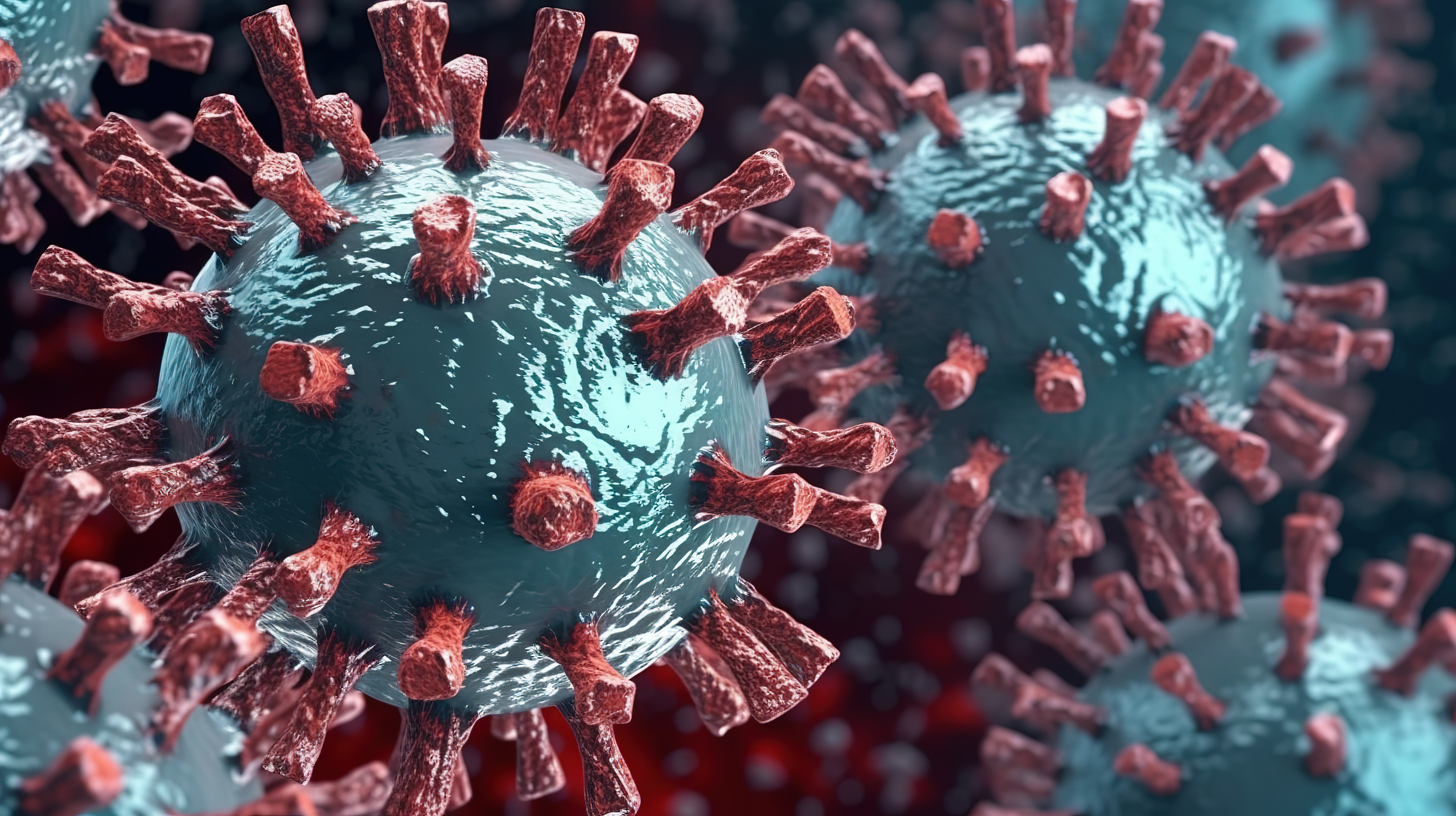 3D 描绘的微观病毒的高度详细特写图片