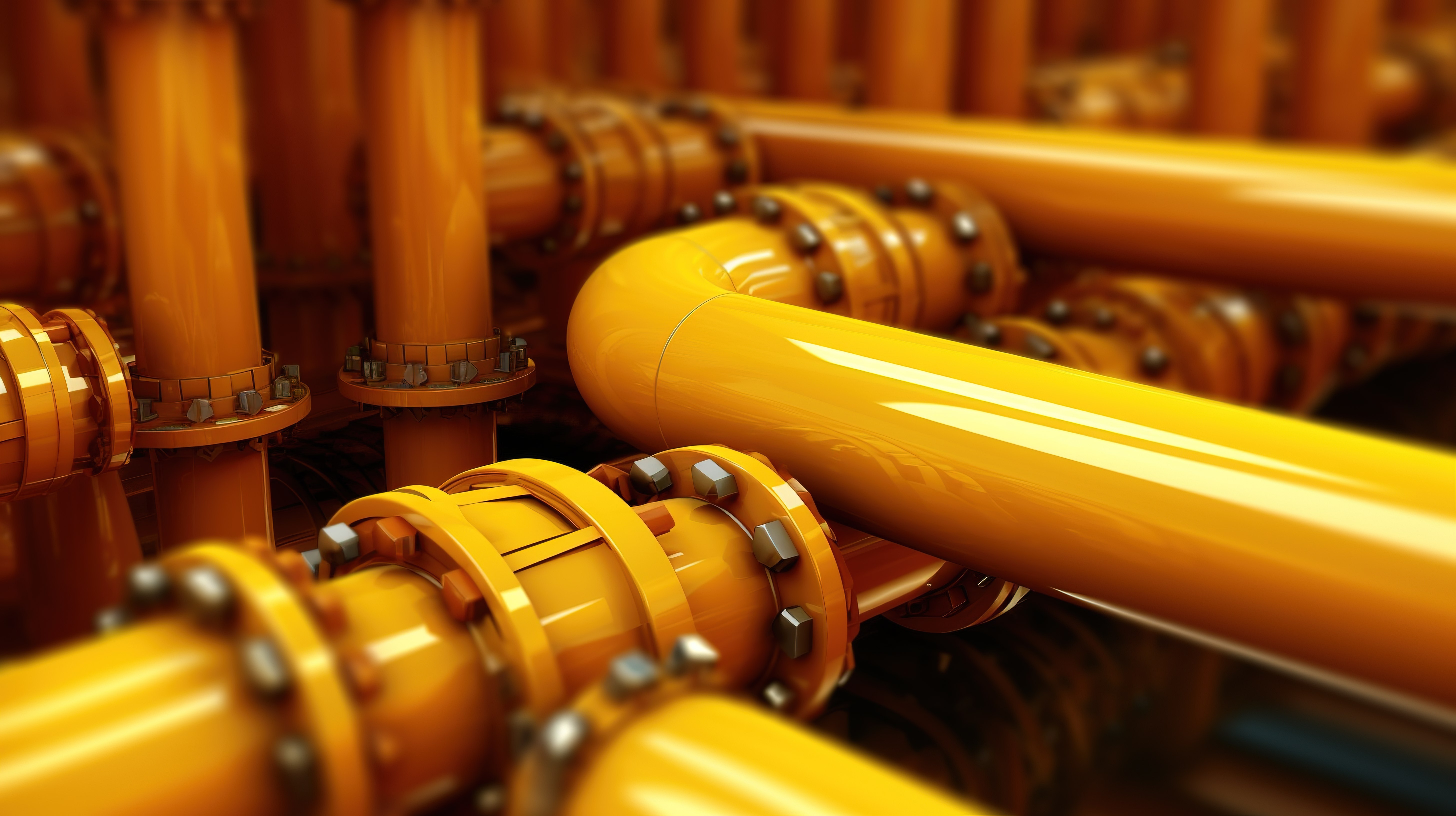 工业用黄色调天然气管道的 3D 插图图片