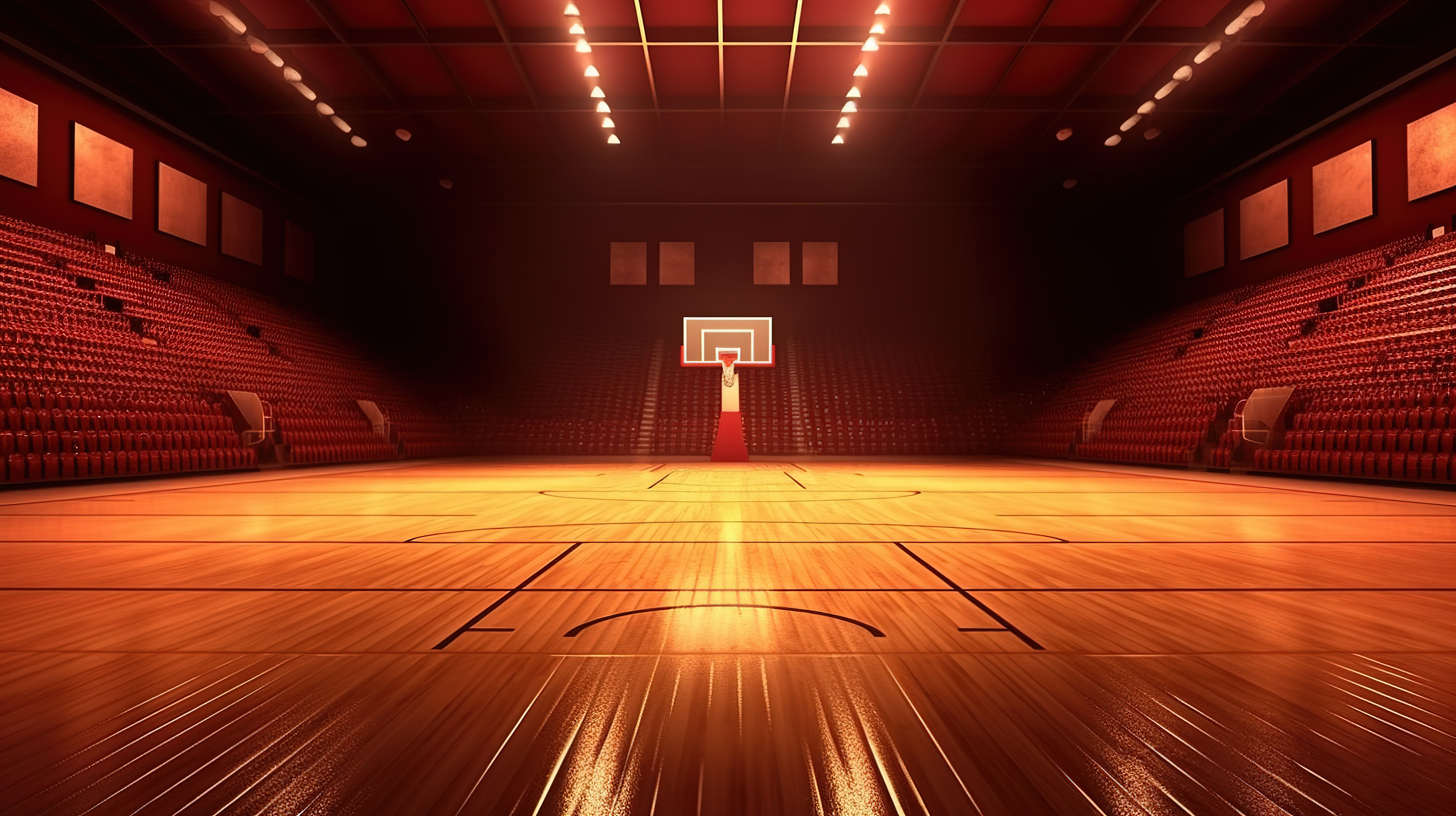 体育场背景中篮球场的 3d 渲染图片