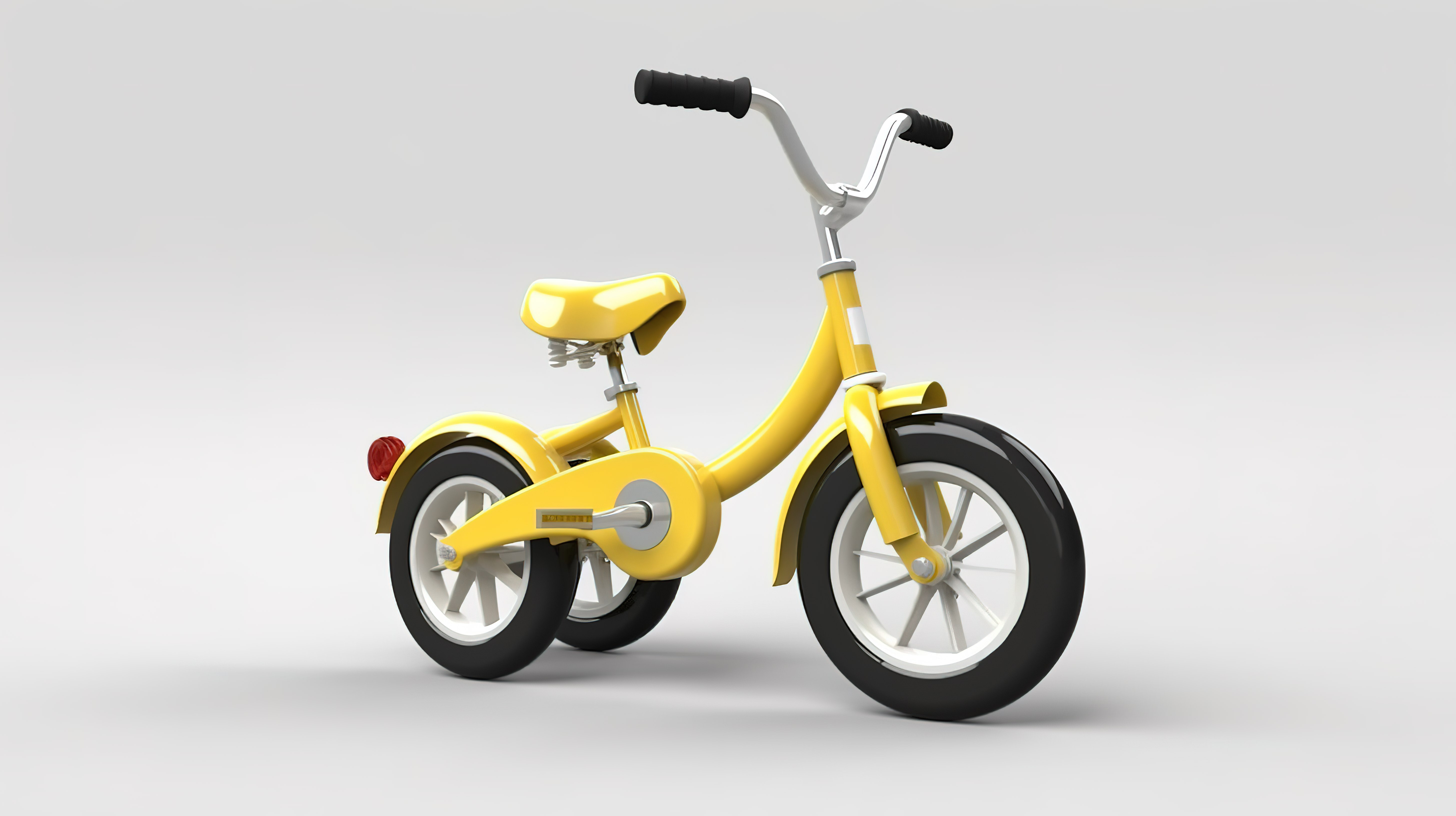 白色背景下儿童模型三轮自行车的独立 3D 渲染图片