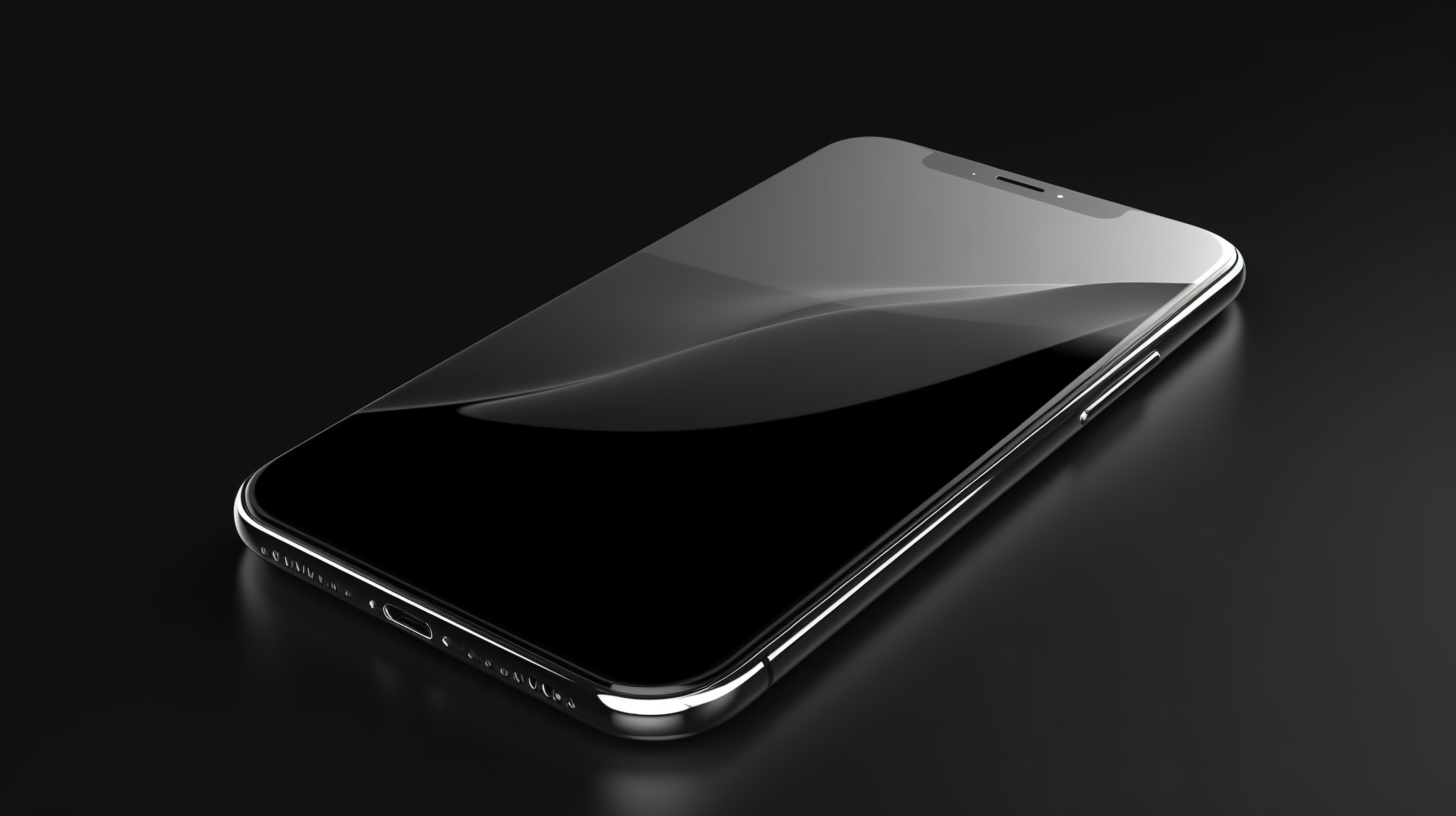时尚而现代的智能手机设计，在黑色背景上采用 3D 渲染的空白屏幕模型图片