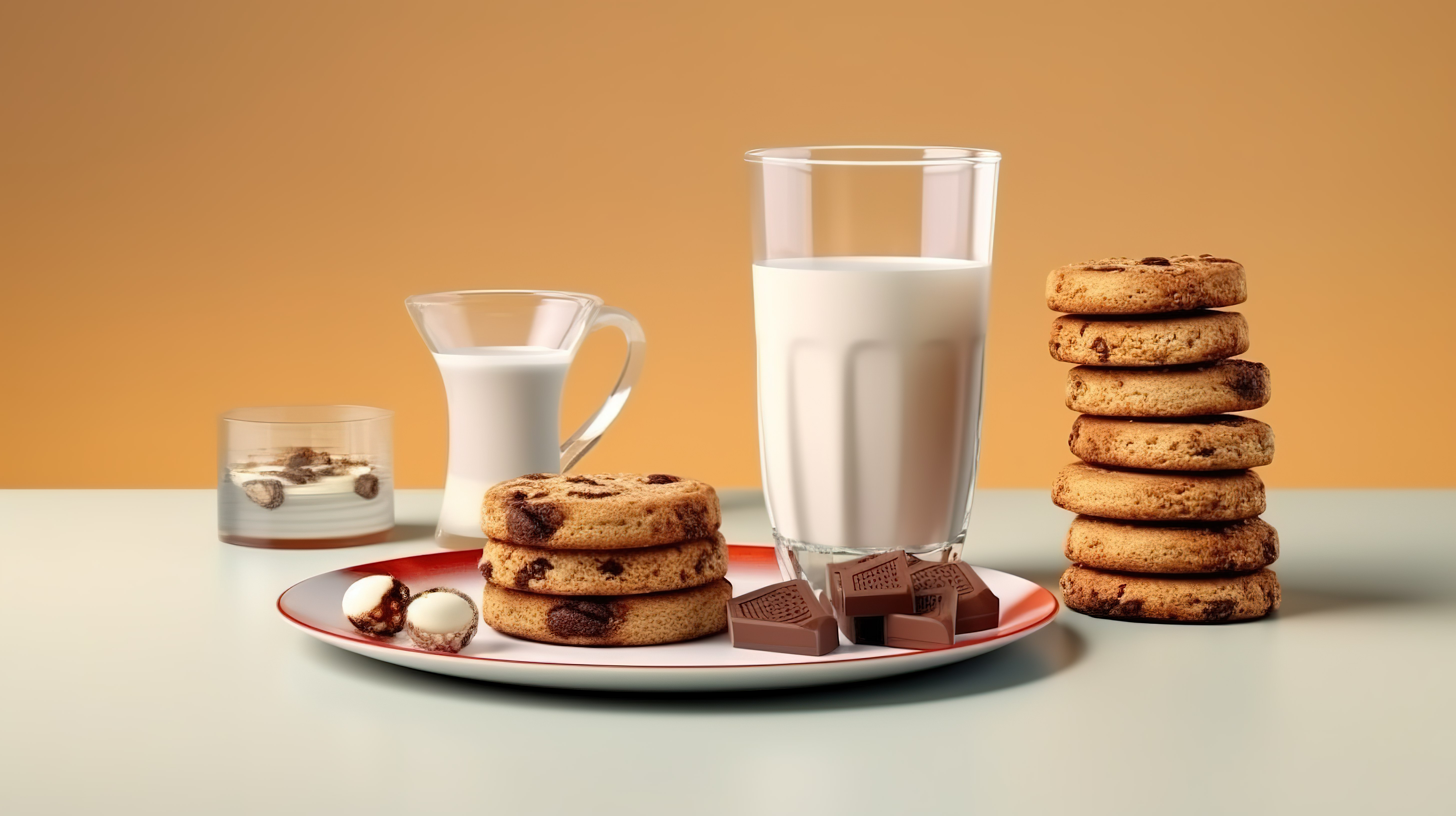 牛奶巧克力饼干和一杯牛奶诱人的 3d 早餐横幅图片