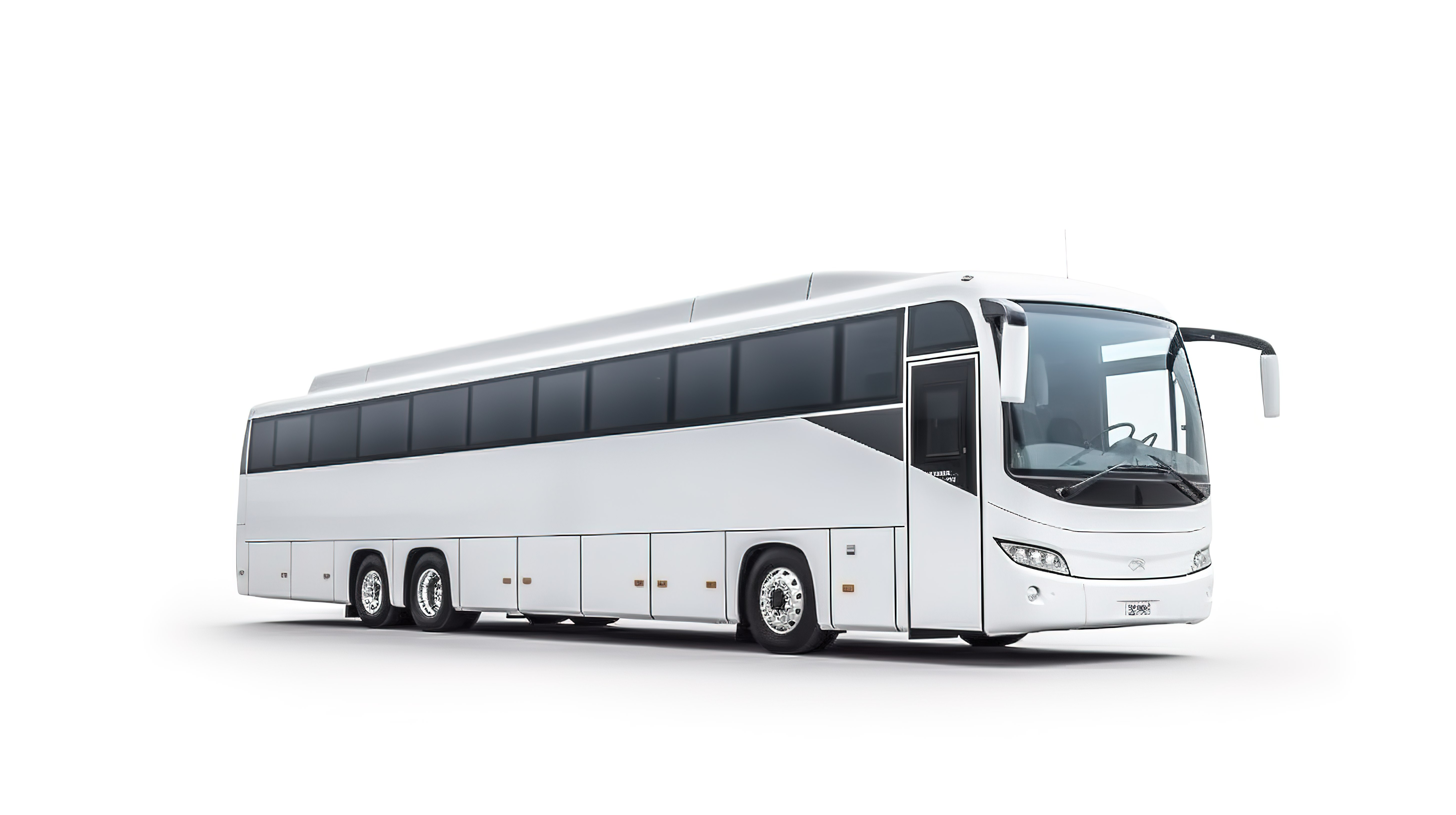 停在公交车站附近的白色旅游巴士 3D 渲染在白色背景上图片