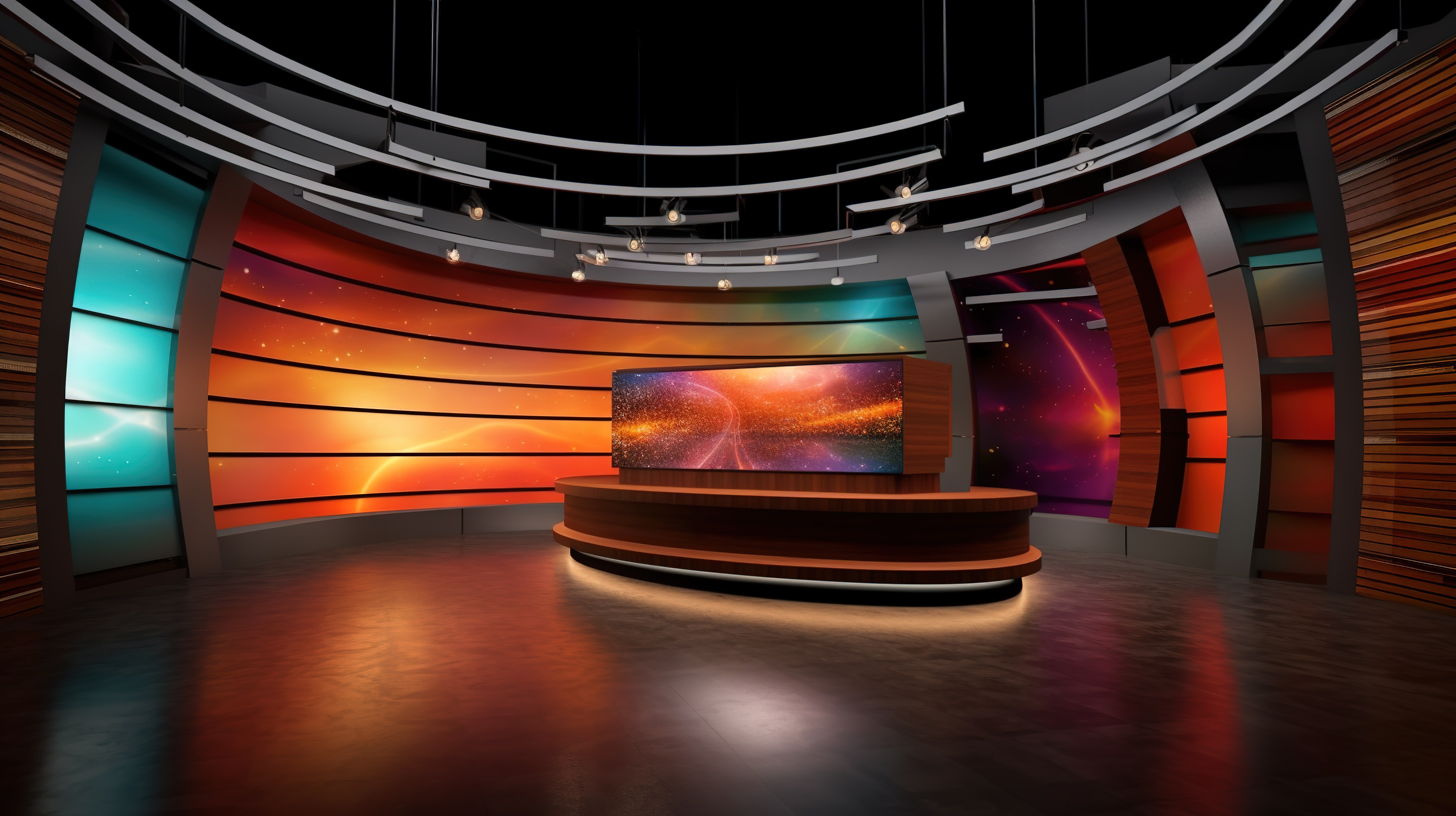 电视新闻背景显示 3D 虚拟演播室插图图片