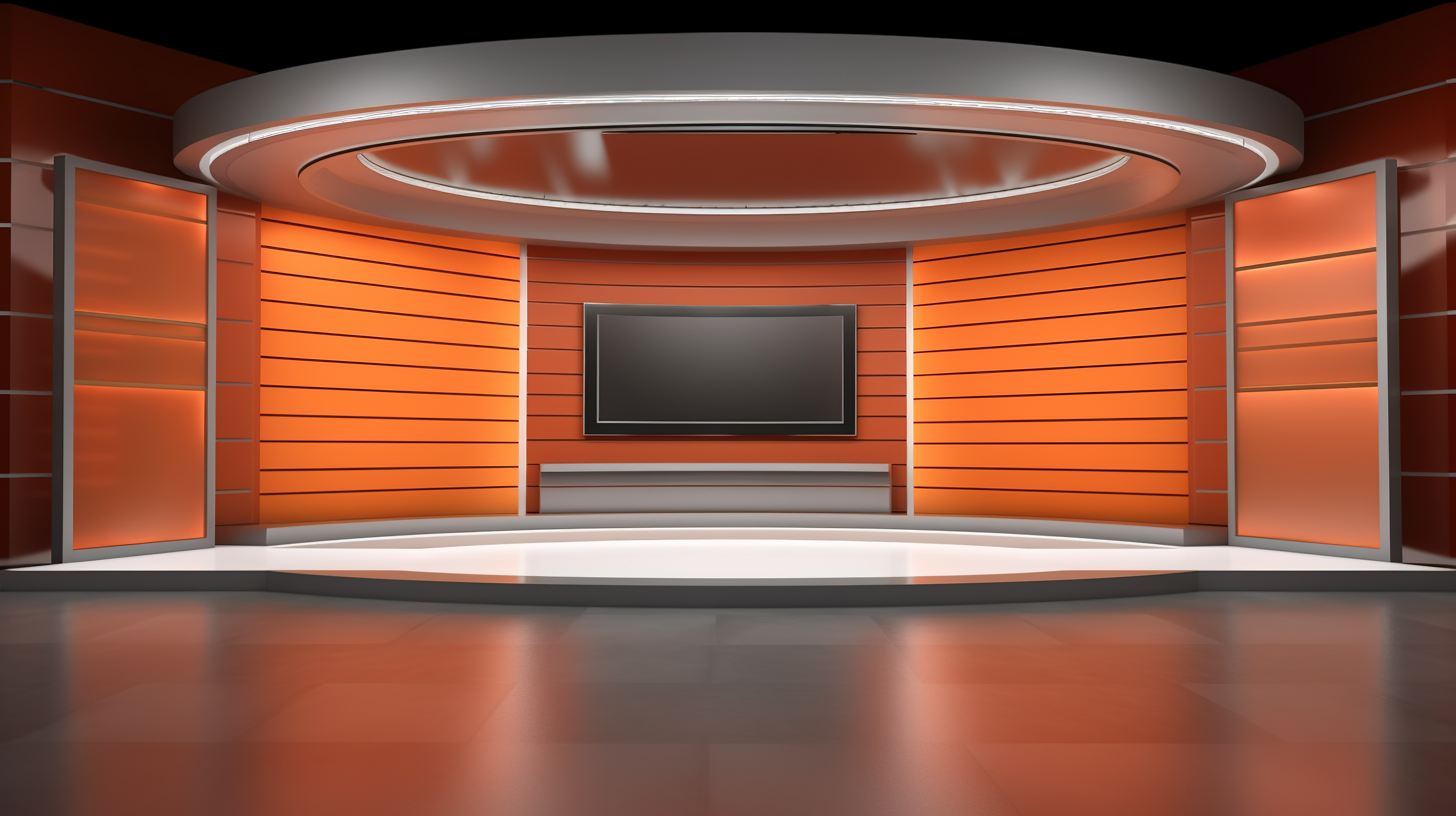 电视节目的 3D 虚拟新闻演播室背景，墙上有电视，非常适合新闻编辑室图片