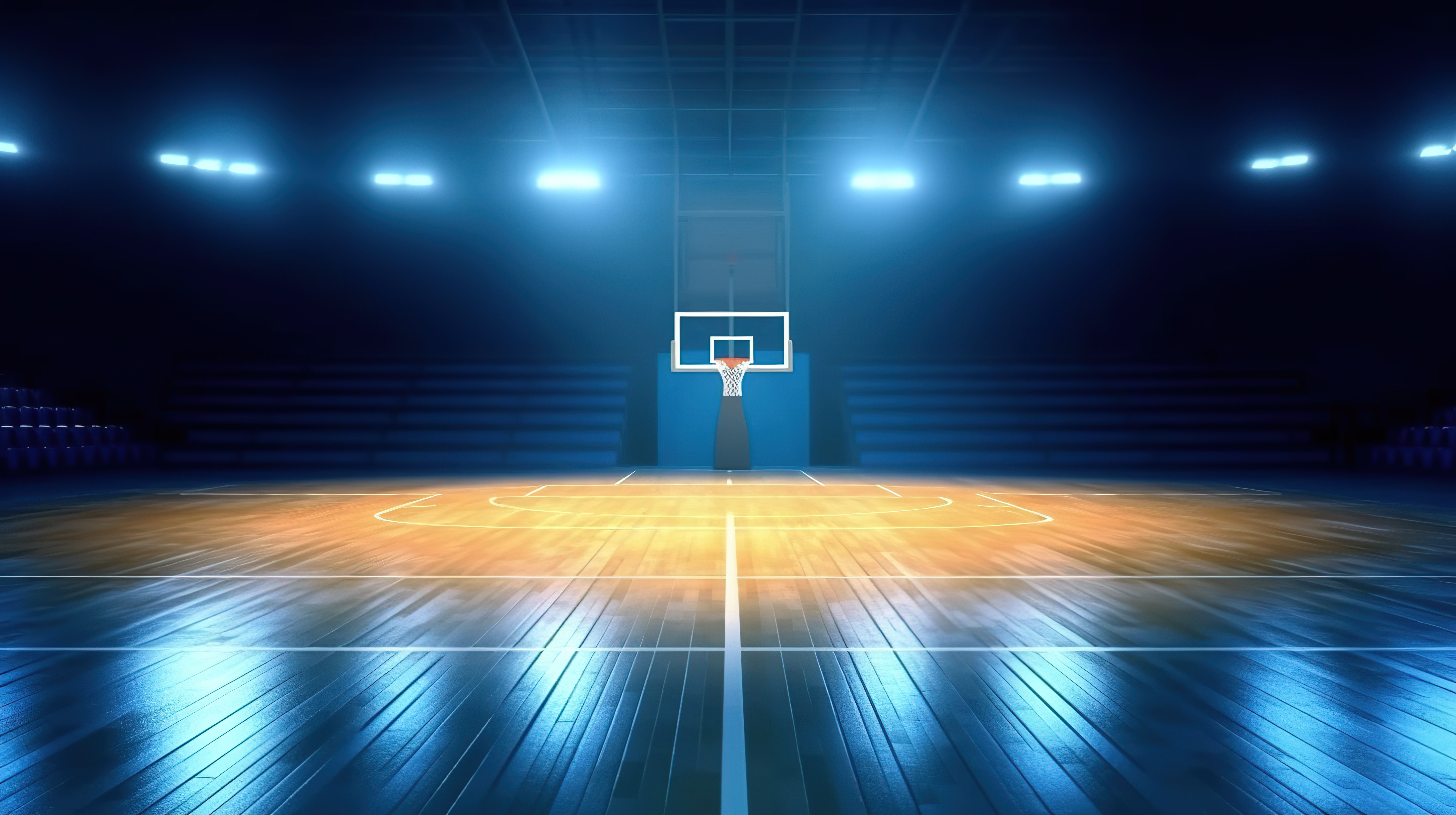 明亮灯光下废弃的篮球场3D渲染运动场背景图片