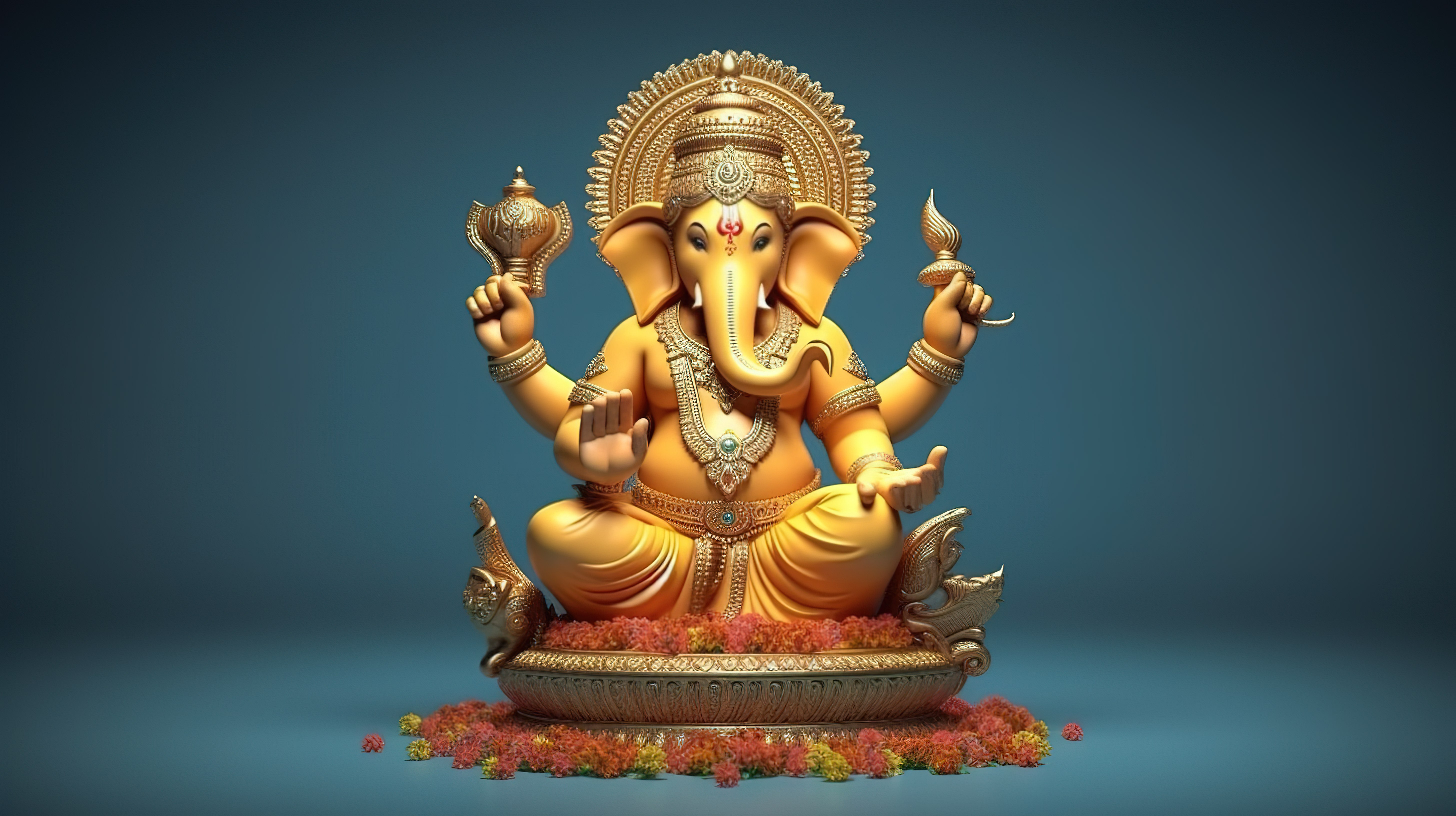 印度教神象甘尼萨雕像，用于 3D 渲染插图中的节日庆祝活动图片