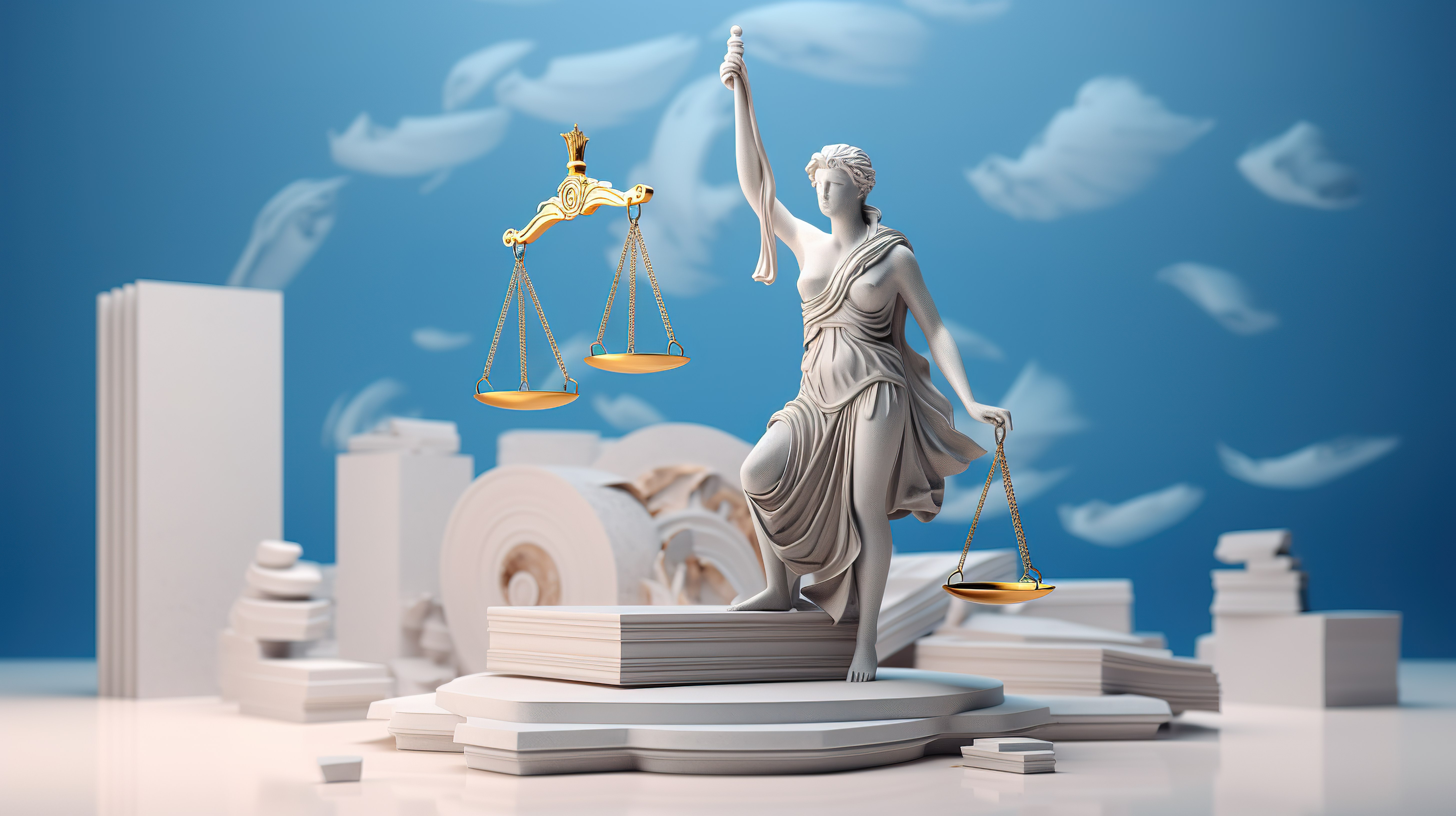 希腊信息图表和社交媒体内容法律体系的 3D 渲染图片